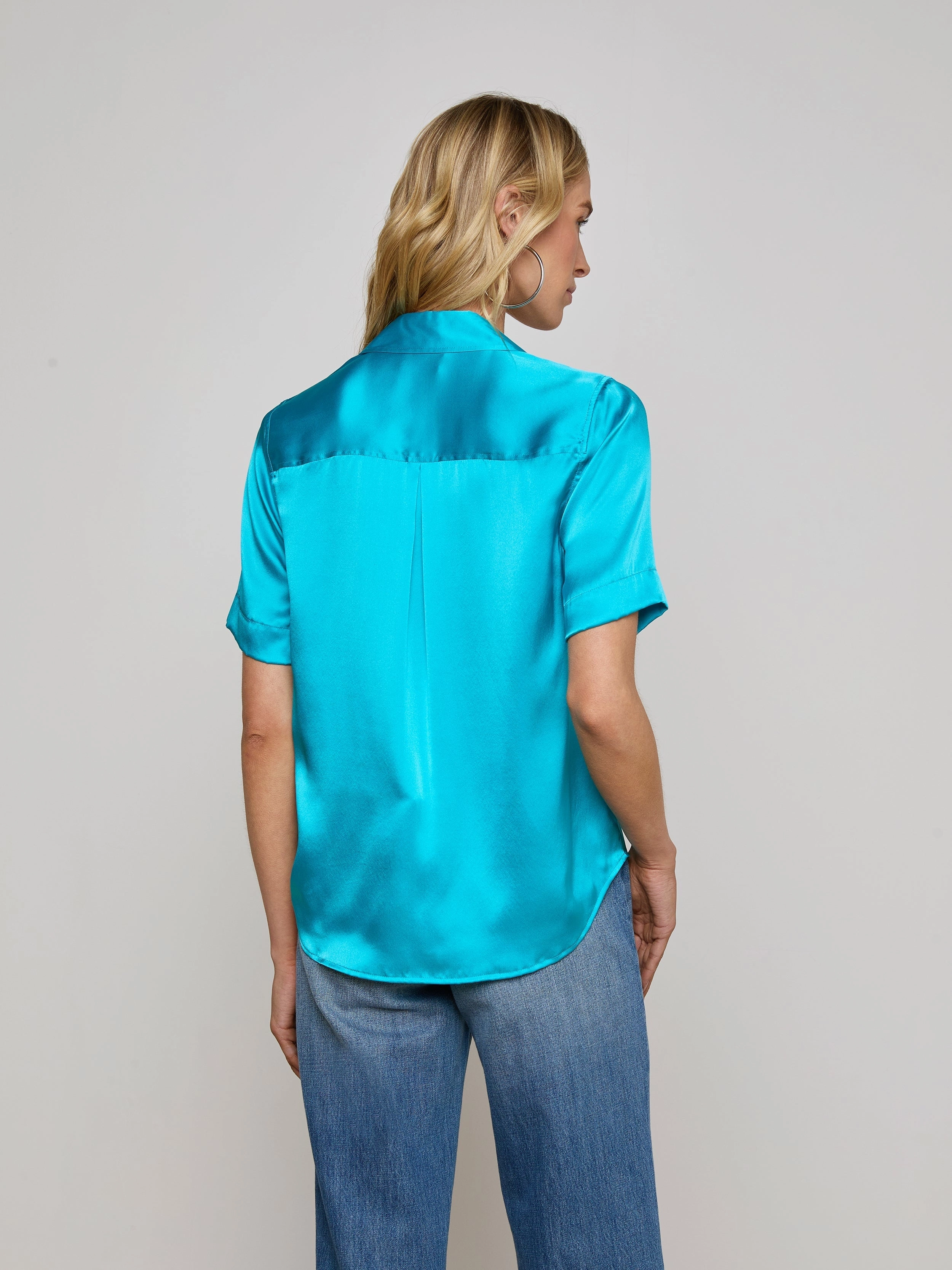 Ellah Silk Blouse Bright Aqua Anti Pilling Treatment Recycled Polyester Blend