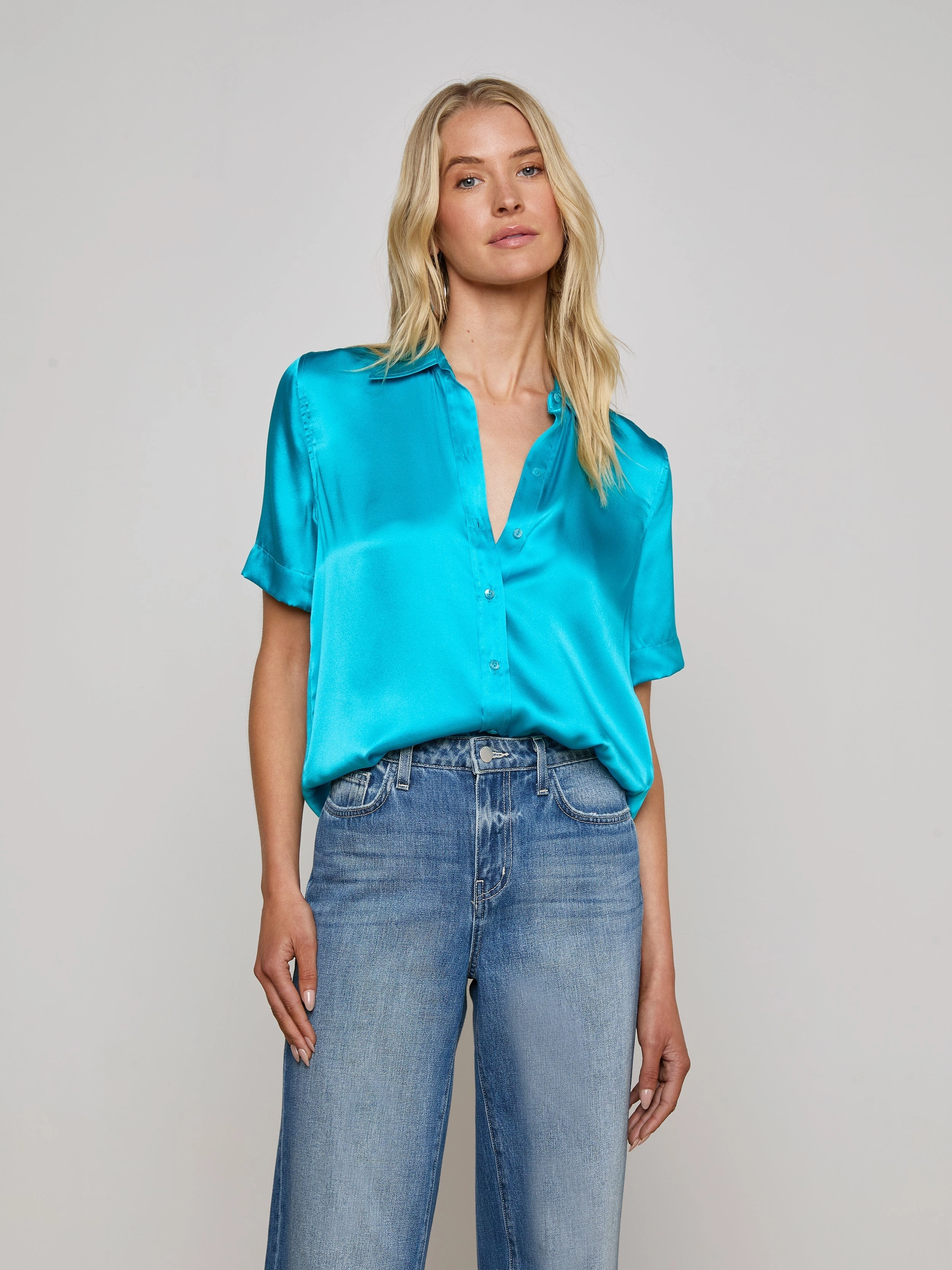 Reinforced Seam Technique Ellah Silk Blouse Bright Aqua