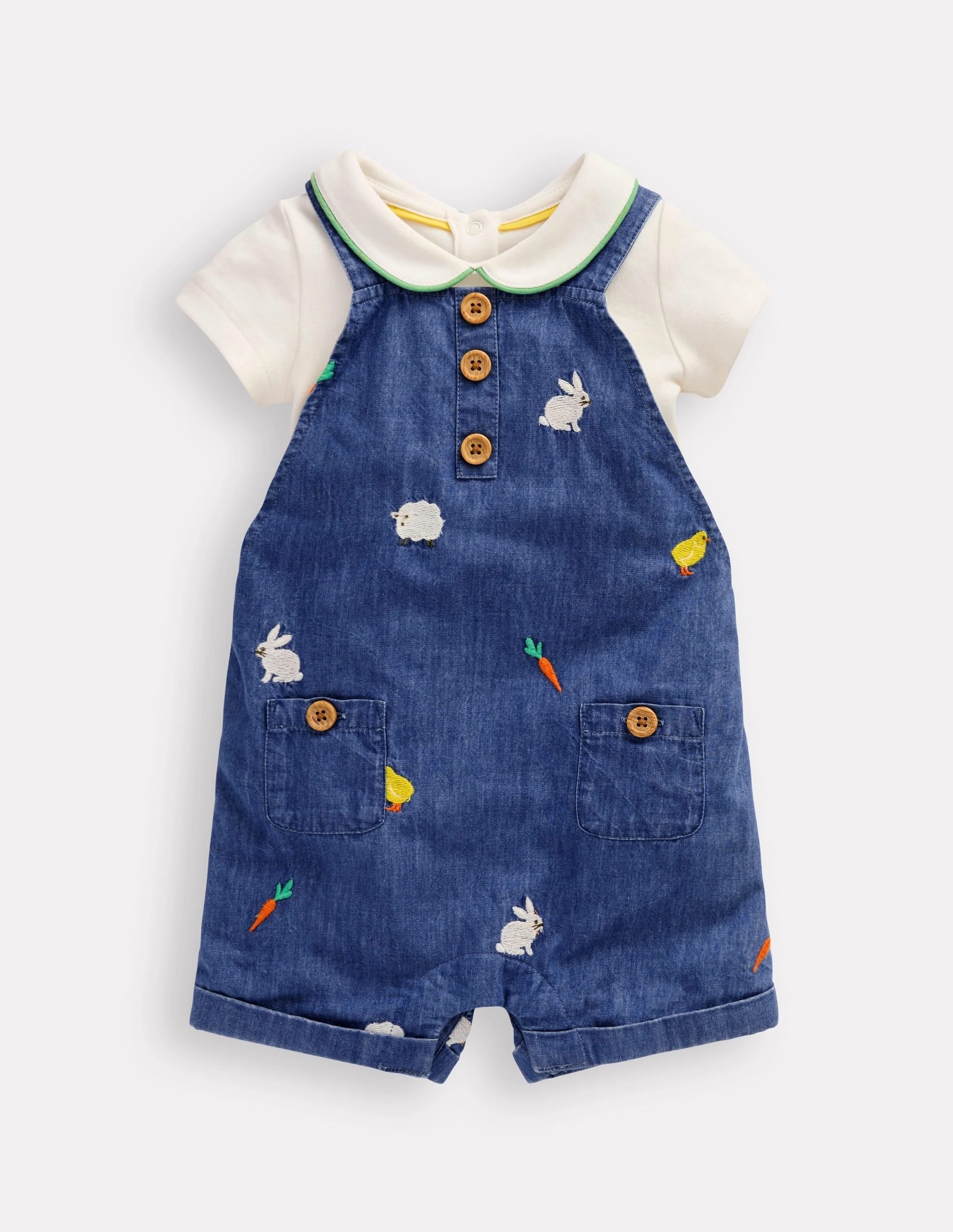 Embroidered Dungaree Set-Denim Easter Embroidery Retro Dance Retro Daily