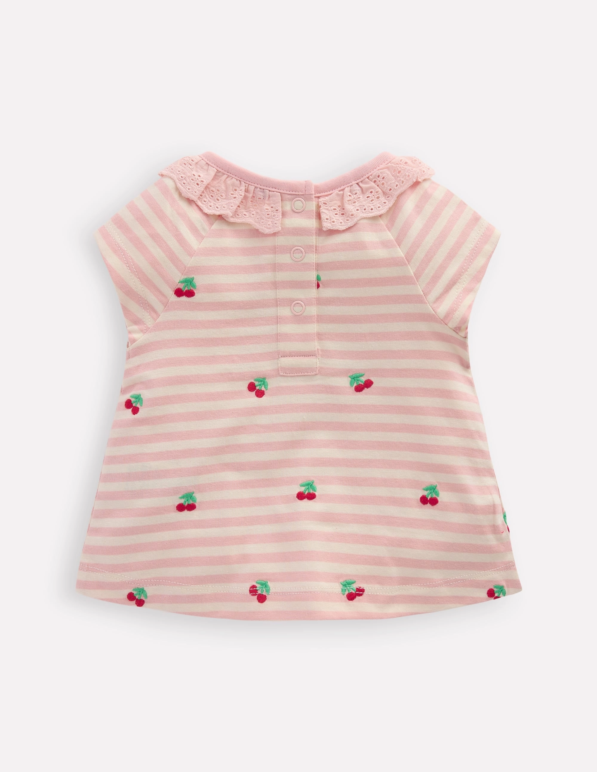 Hydrophobic Surface Treatment Double Layered Hem Embroidered Jersey Top-Soft Ivory/ Chalk Pink