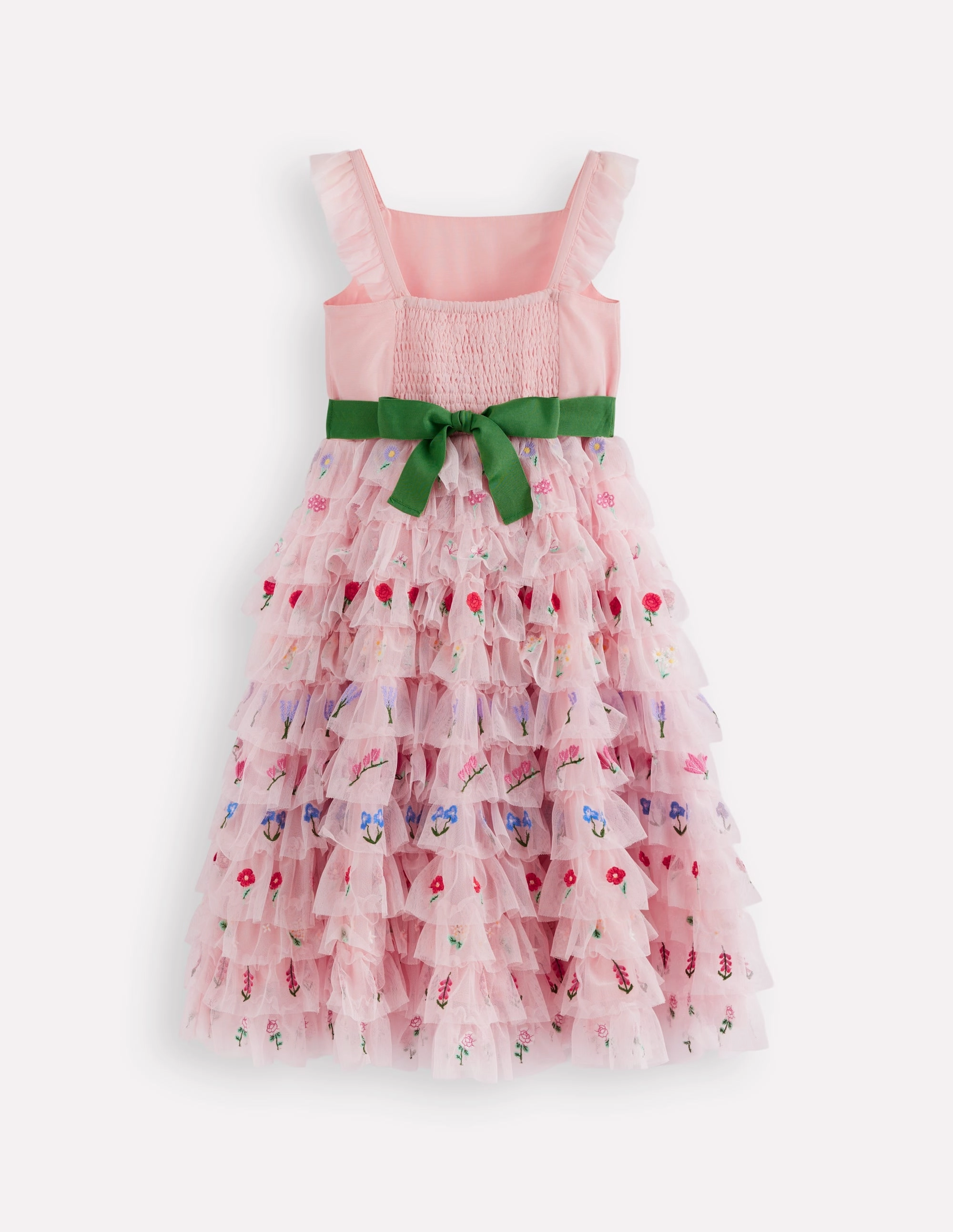 Embroidered Tulle Dress-Chalk Pink Flowers Tailored Fit