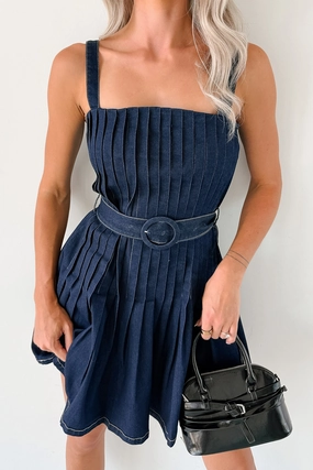 Hustle In Heels Pleated Sleeveless Mini Dress (Denim) soft elegance