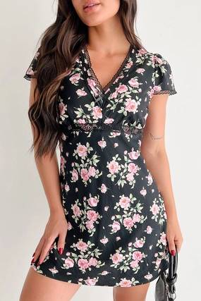 Fashionable Look Endless Rose Floral Mini Dress (Black)
