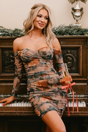 Entrancing Beauty Off The Shoulder Metallic Floral Dress (Nude Multi) Daily Style Daily Essential