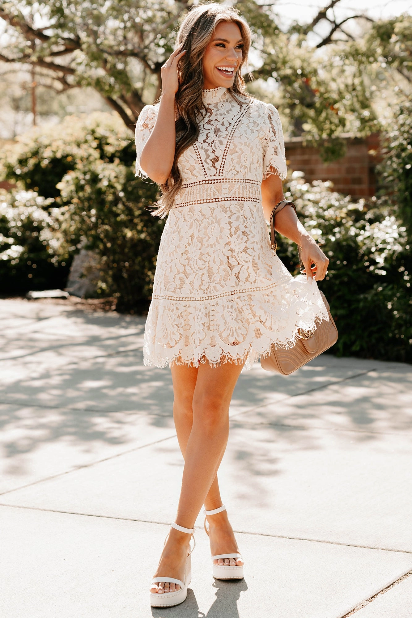 Smart Silhouette Office Casual Epitome Of Class Lace Open Back Dress (Ivory)