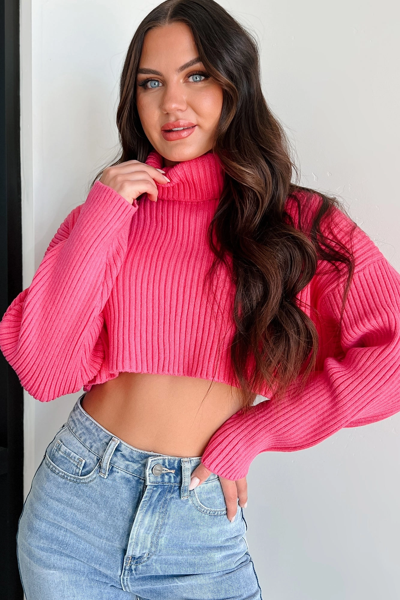 Pamela Turtleneck Crop Sweater (Super Pink) VentedBack