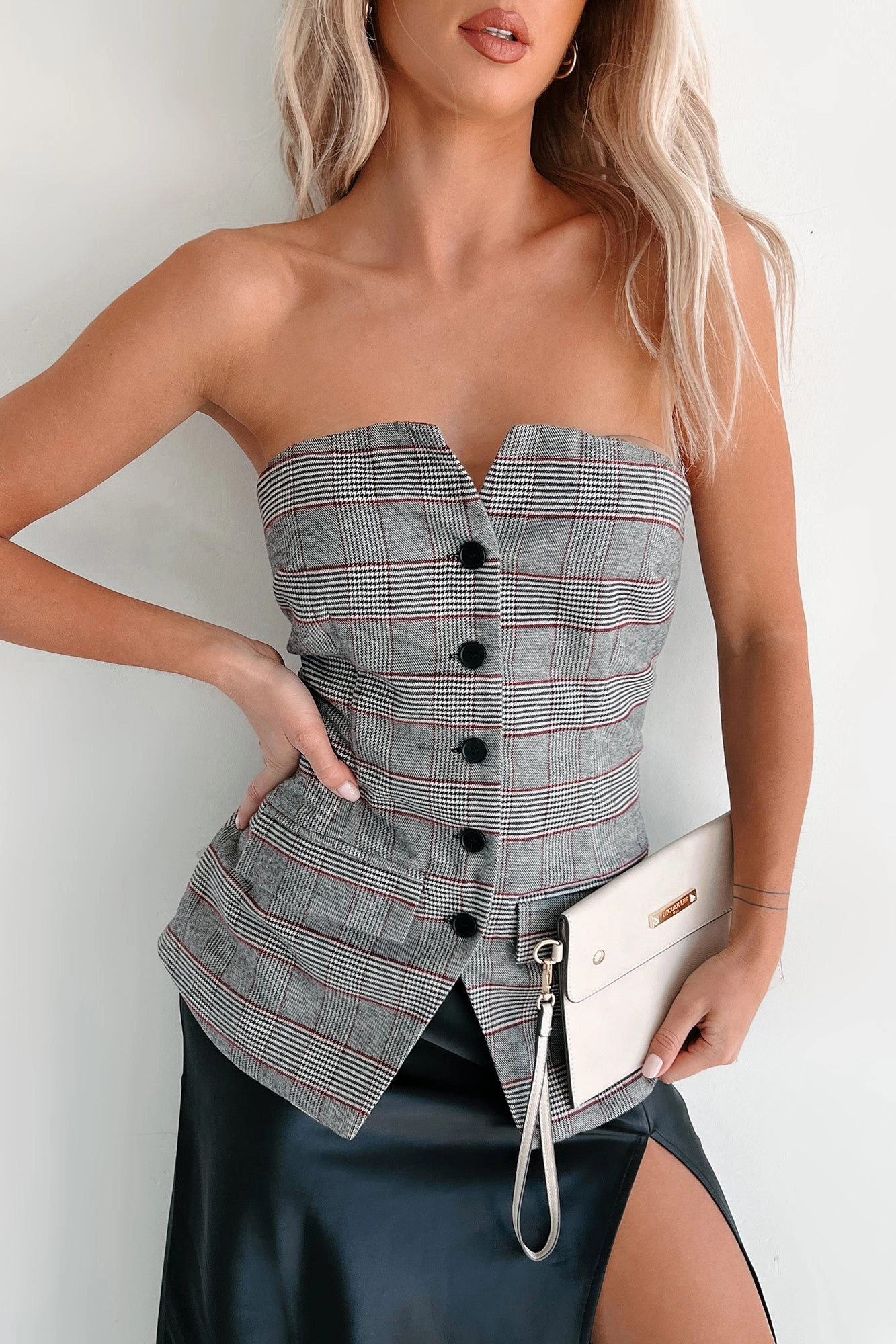 Elite Class Strapless Plaid Top (Multi) Pocket Reinforcement