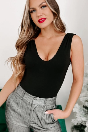 Erin NanaMacs Original Sleeveless V-Neck Bodysuit (Black) AdjustableNeckline