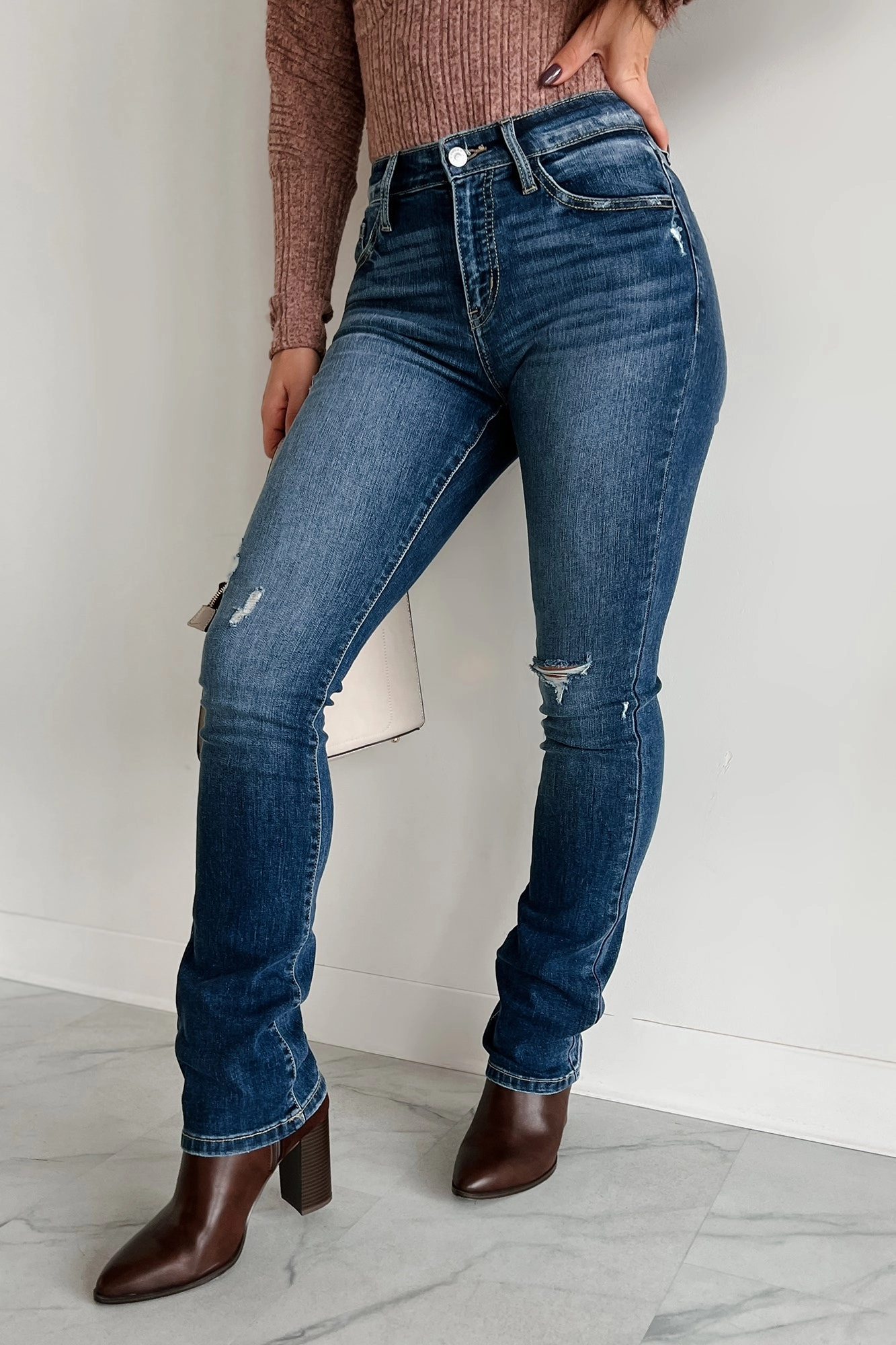 Ernie High Rise Skinny Bootcut Kancan Jeans (Dark) Daywear