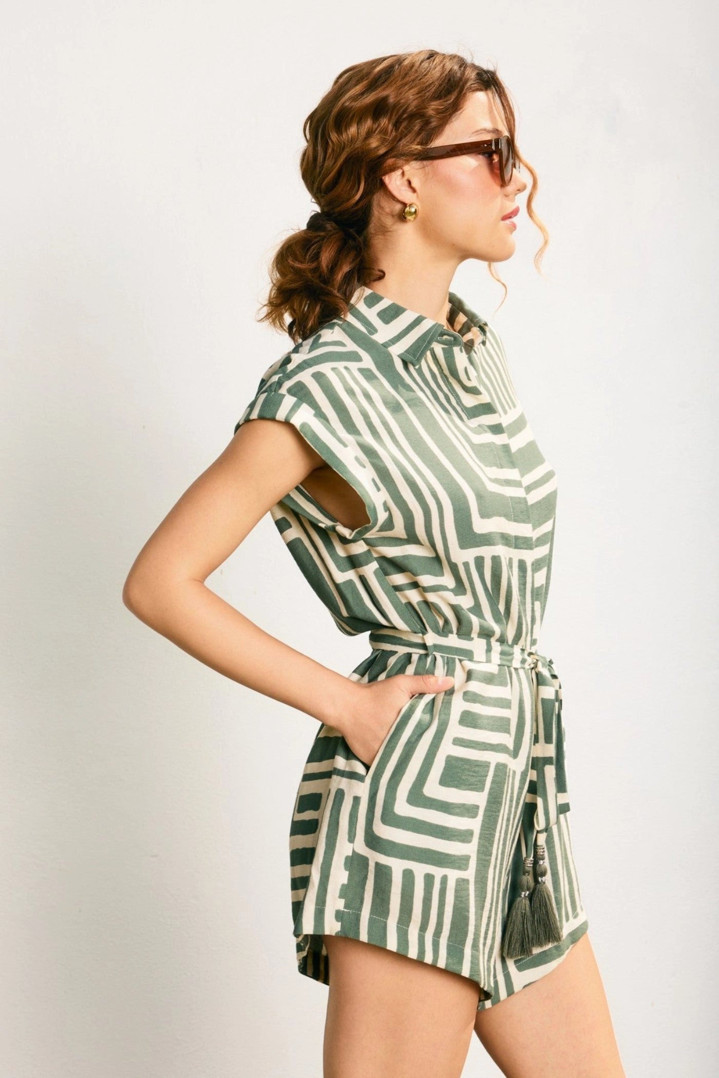 AISLINN BUTTON DOWN ROMPER Hot Beach