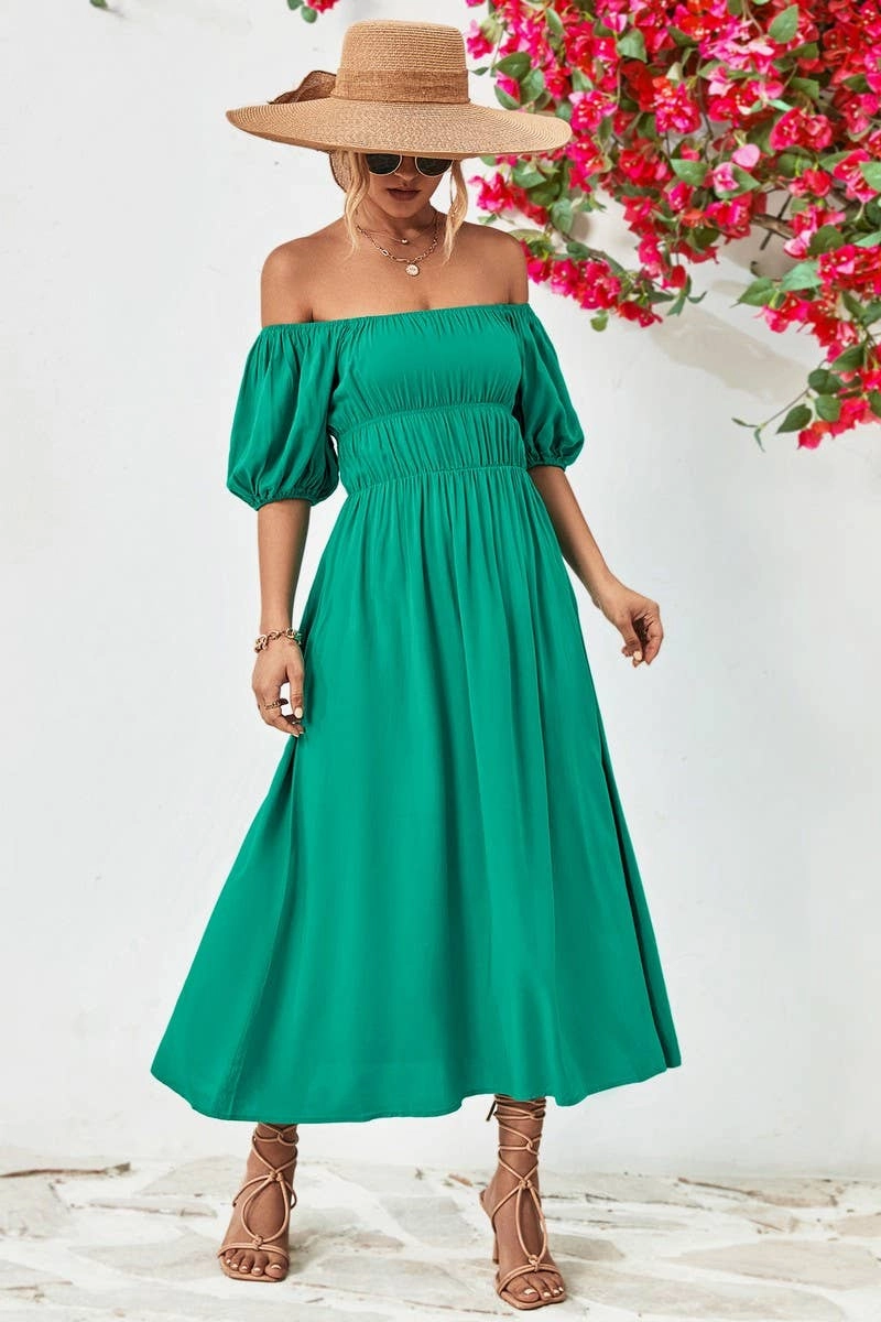 New York A STRAIGHT SHOULDER SHORT SLEEVE LONG DRESS_CWDMD1212