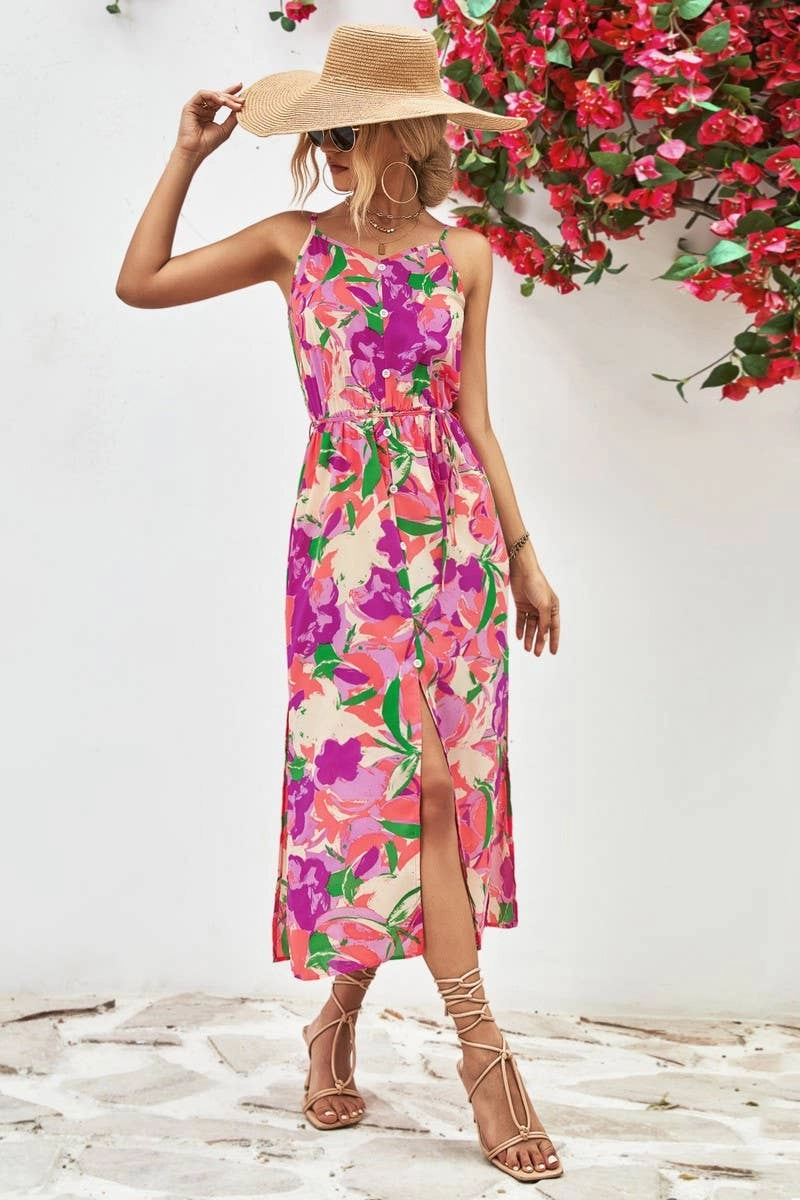 CONDOLE BELT PRINTING SPLIT DRESS_CWDSD2621 Stylish Layering