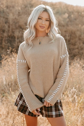 ZeroWaste Pattern Summer Dress Evening Calm Stitch Detail FORE Sweater (Tan)