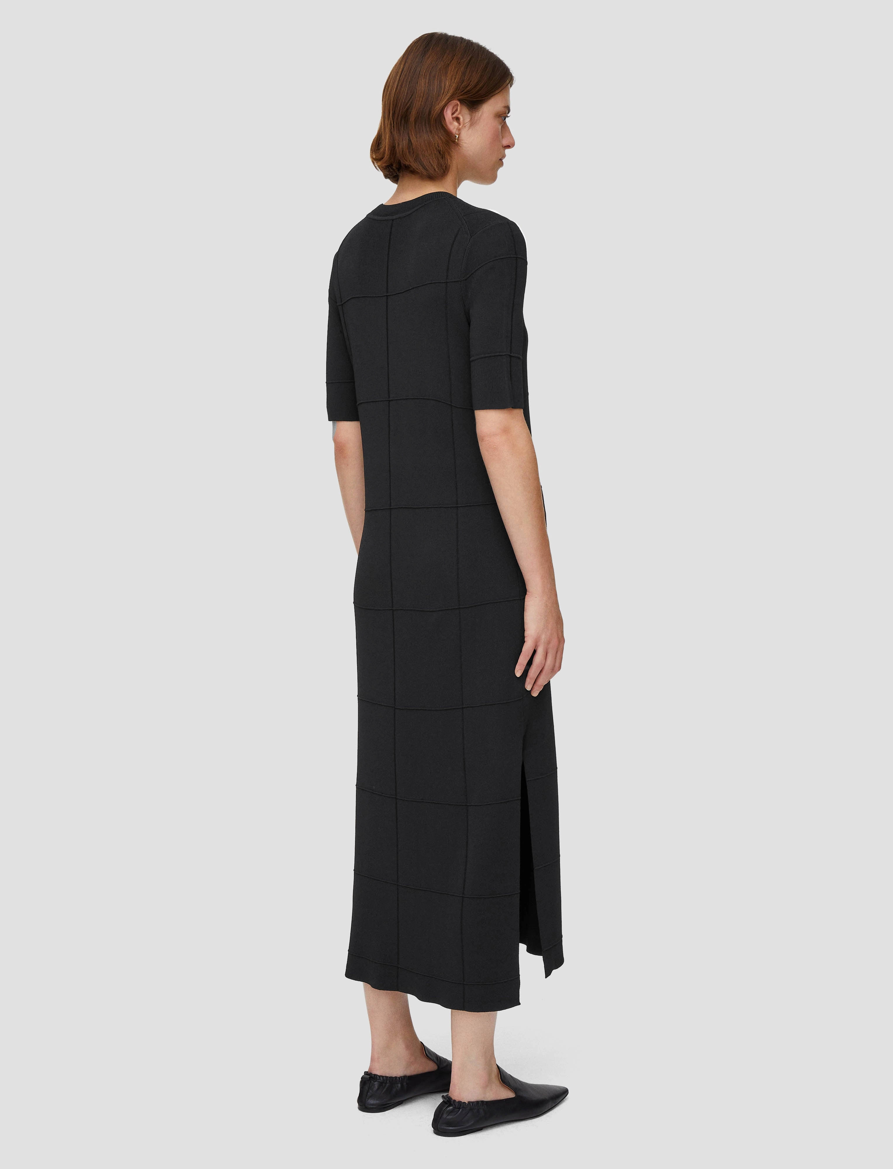 Grid Viscose Knitted Dress Office Smart