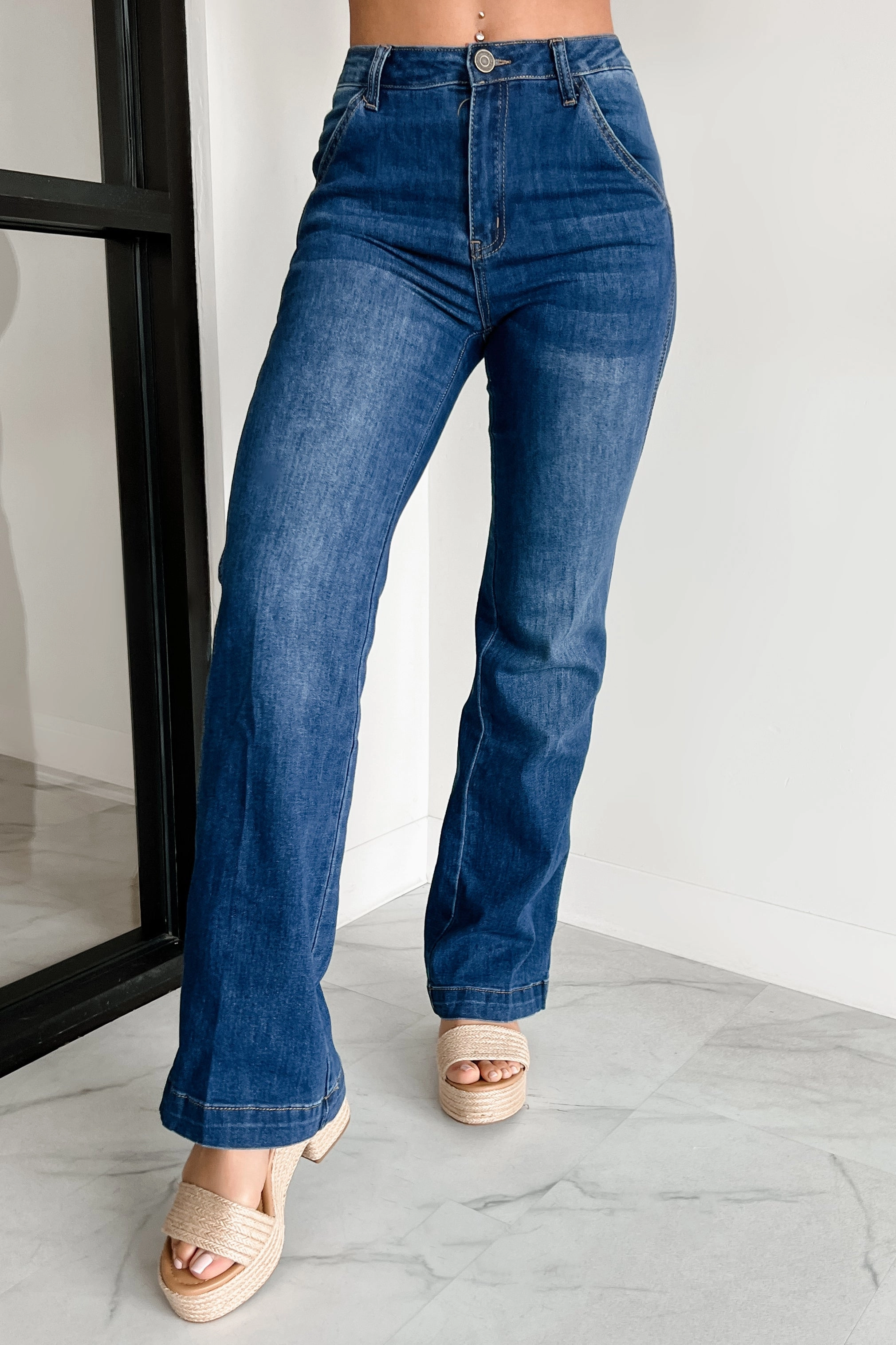Effortless Layer Hypoallergenic fabric Everest High Rise Wide Leg Indigo Reign Jeans (Dark Blue)