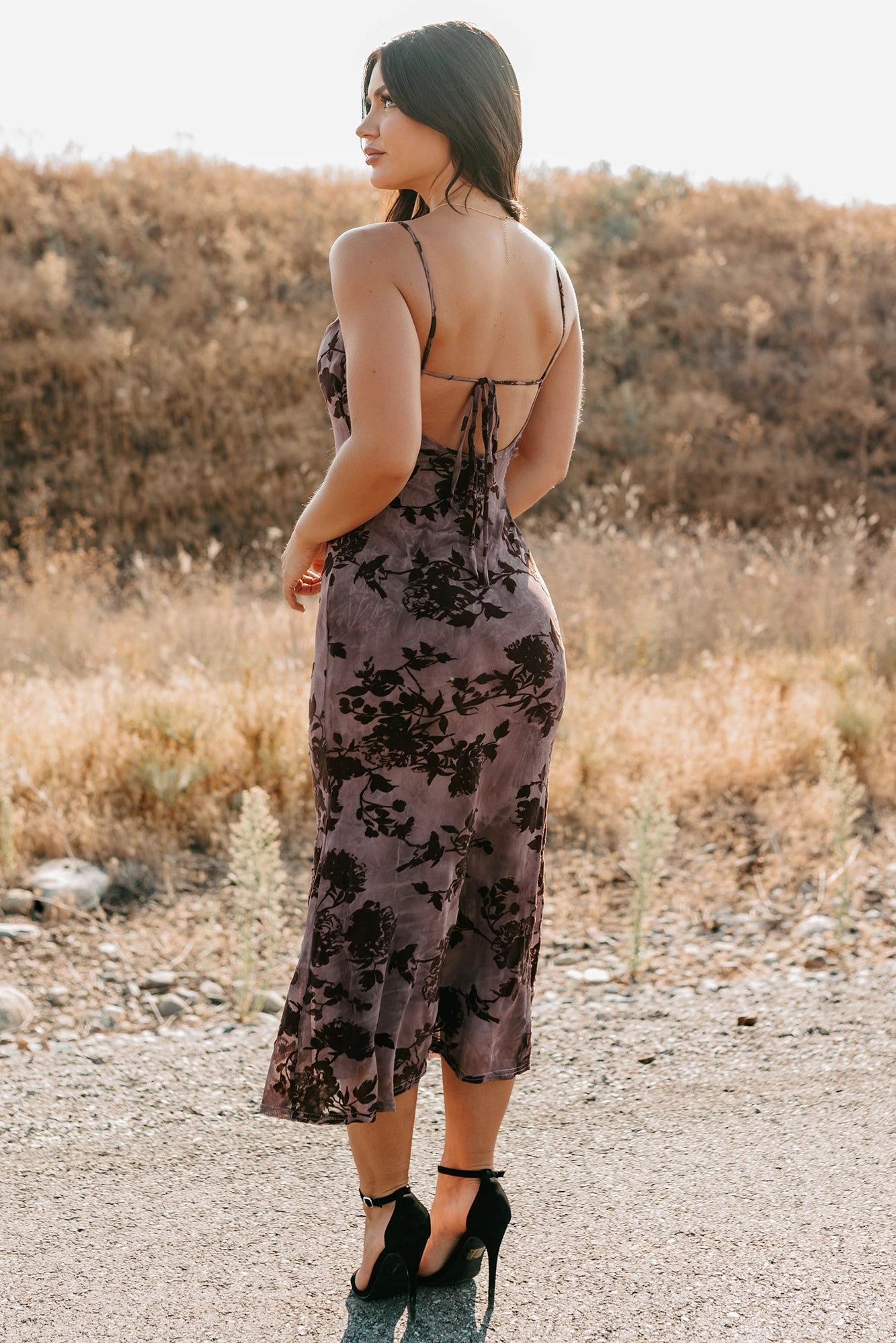 Sleek Movement Everlasting Love Floral Mesh Midi Dress (Wine)