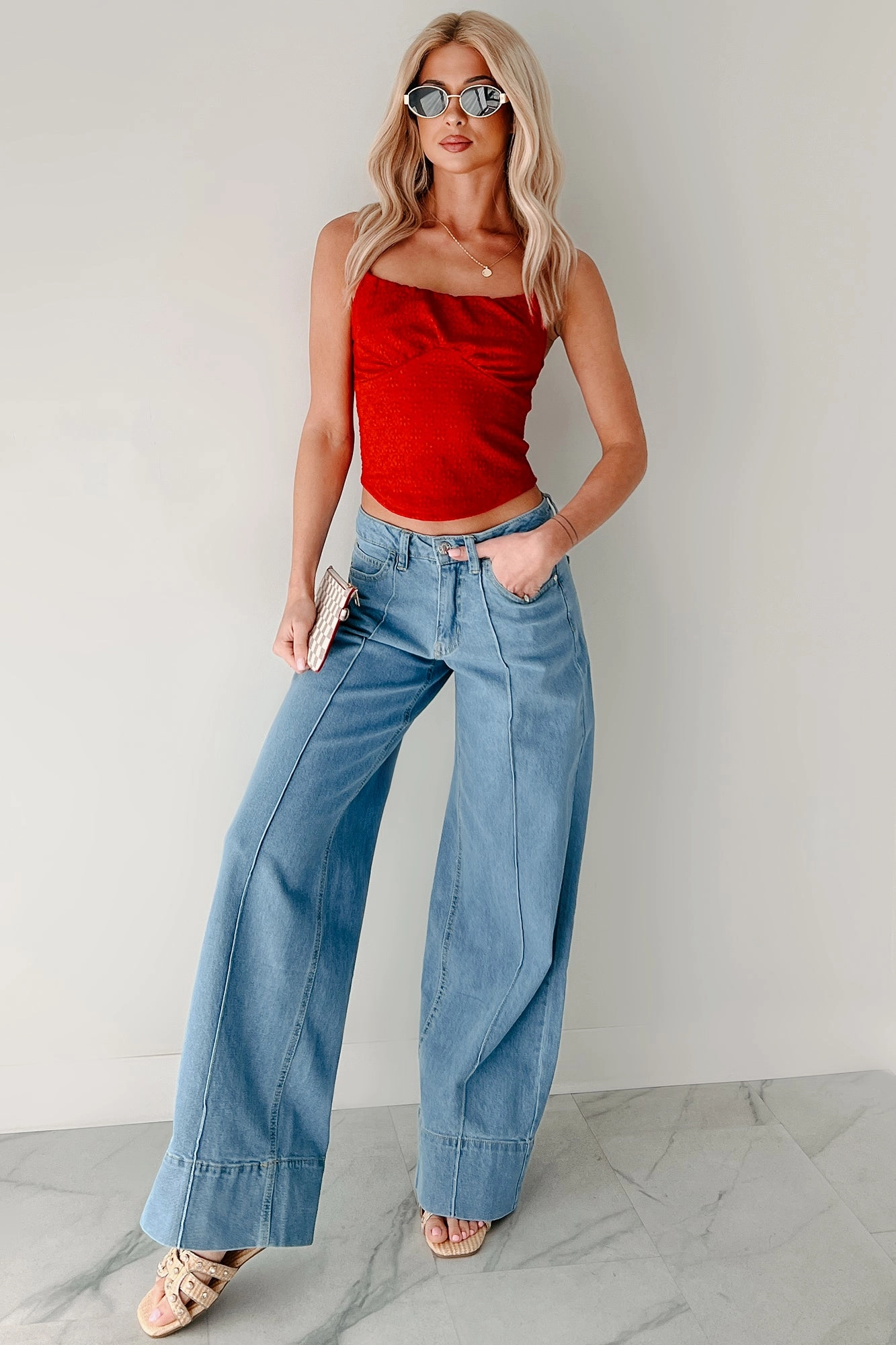 Seasonless wear All Occasion Lindon High Rise Wide Leg Almost Famous Jeans (Light)