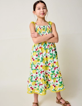 Perfect For Any Occasion Travel Staple Luella Frill Maxi Sundress-Ivory Lemons and Cherries