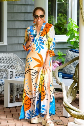 Exuma Kaftan / Periwinkle Toucan Sleek Drape City Style