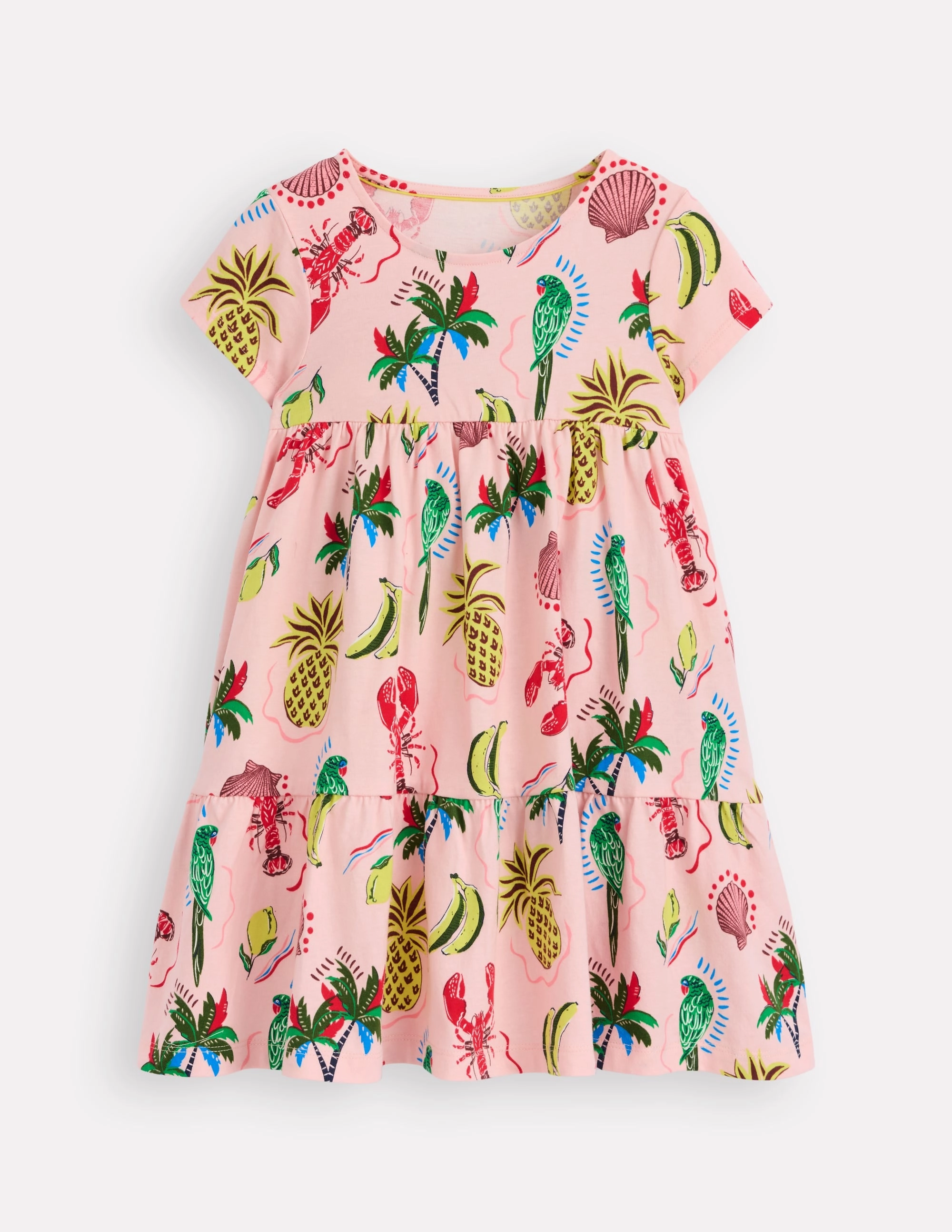 Ariel Twirly Jersey Dress-Chalk Pink Tropical Print Comfortable and Chic