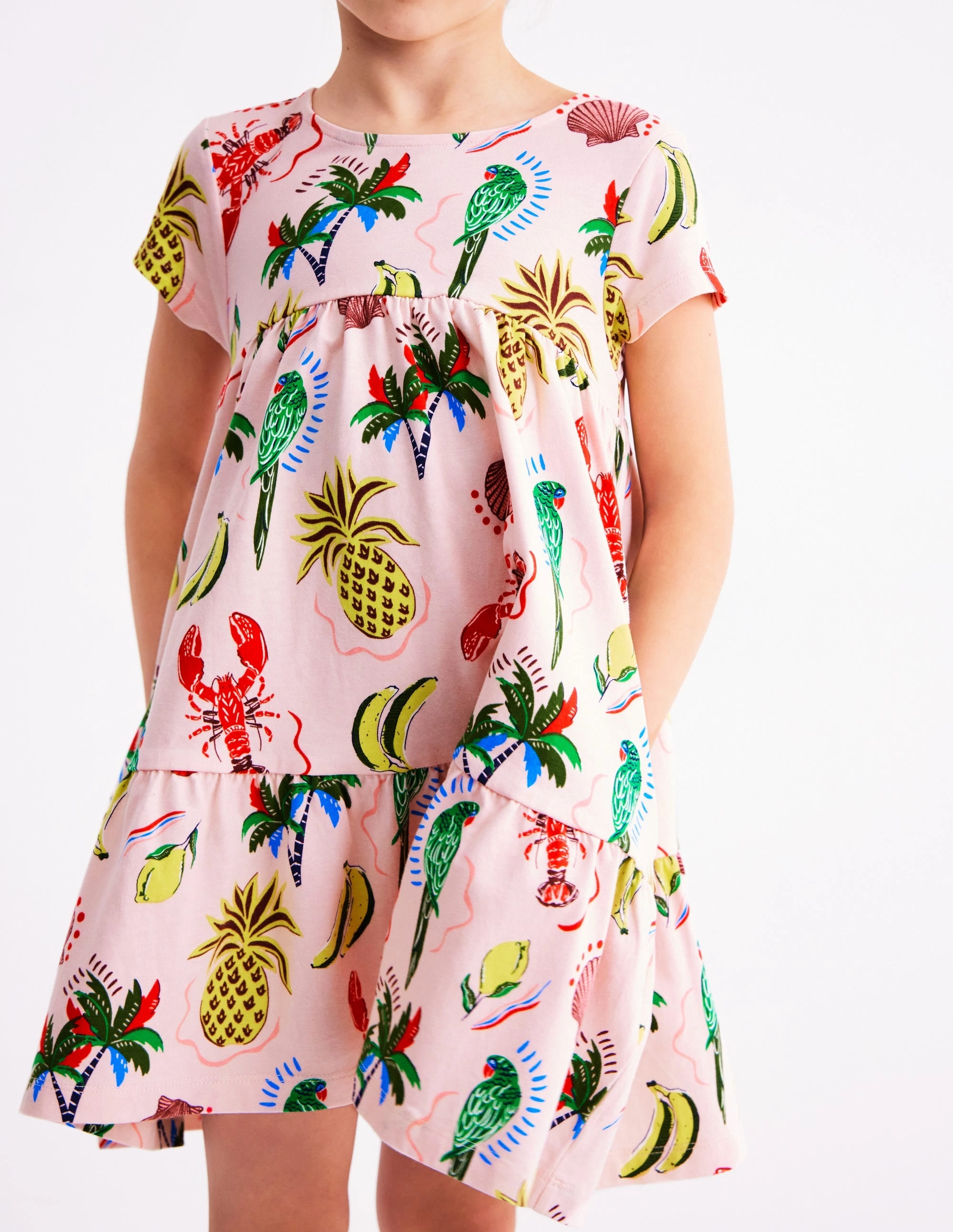 Ariel Twirly Jersey Dress-Chalk Pink Tropical Print Soft And Comfortable Wave Soft