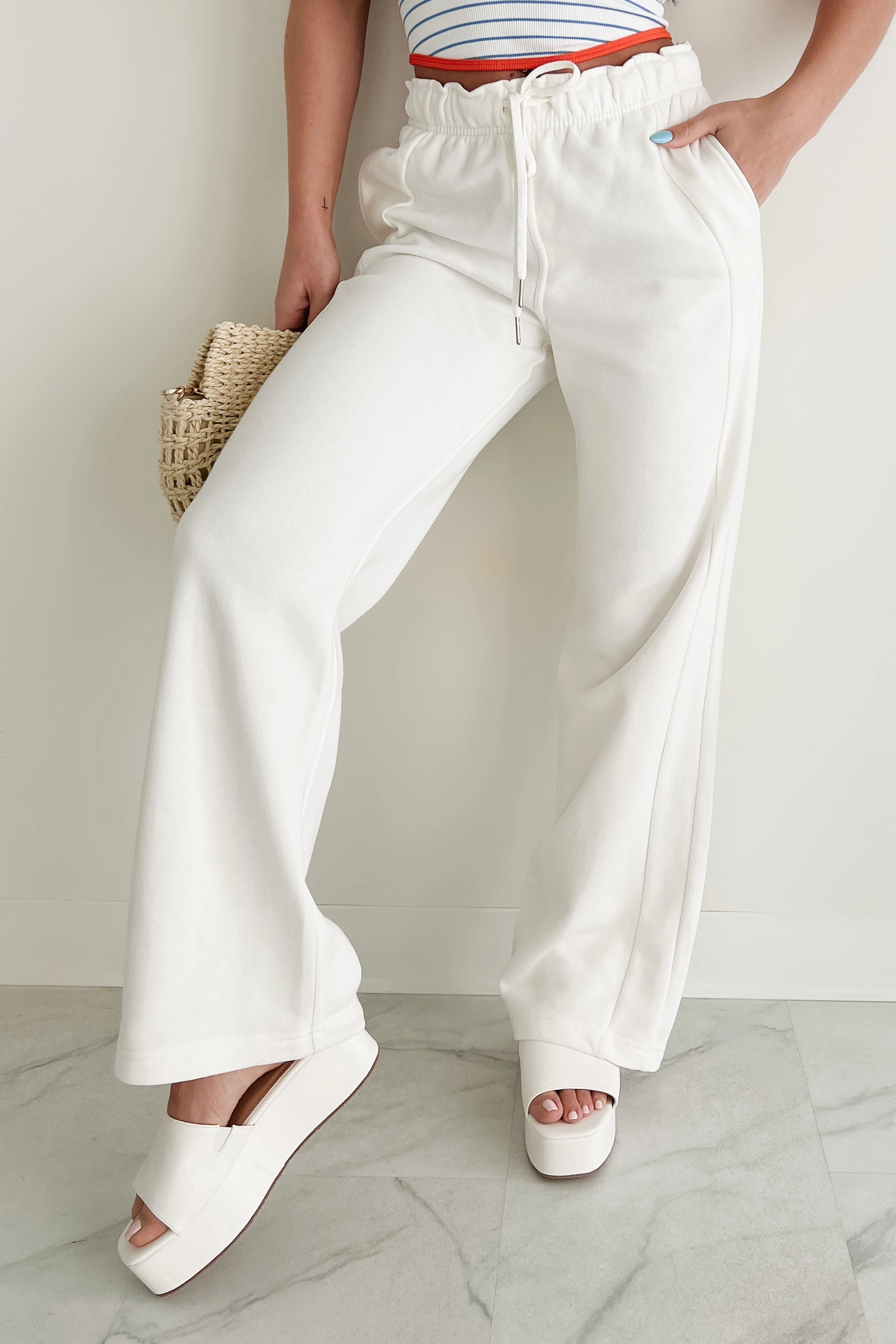 Fading From Memory Drawstring Tie Sweatpants (Off White) Fashionable Look ThermalInsulation