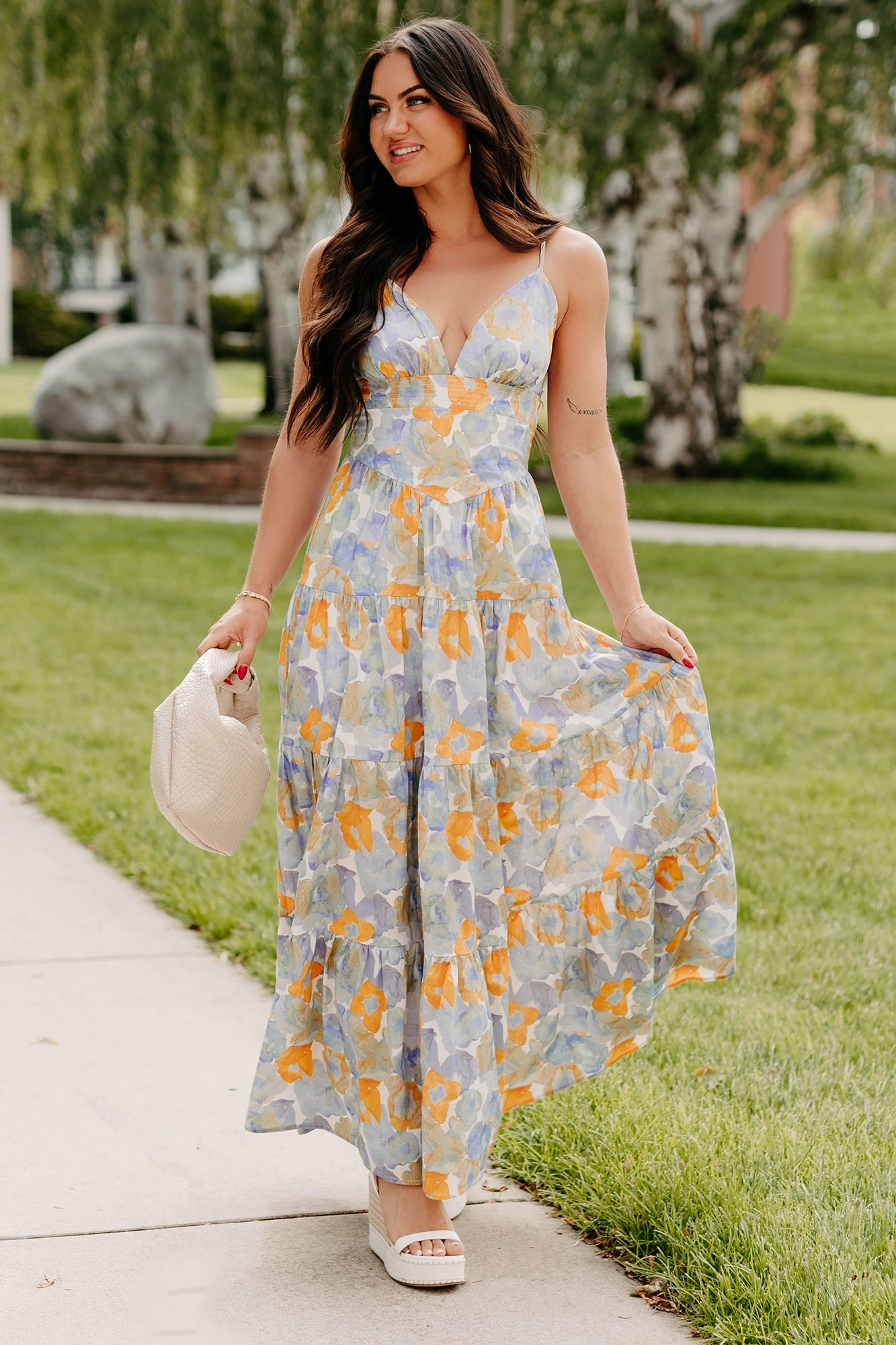 Honey, Please Sleeveless Floral Maxi Dress (Peri Blue) Basic Fashion
