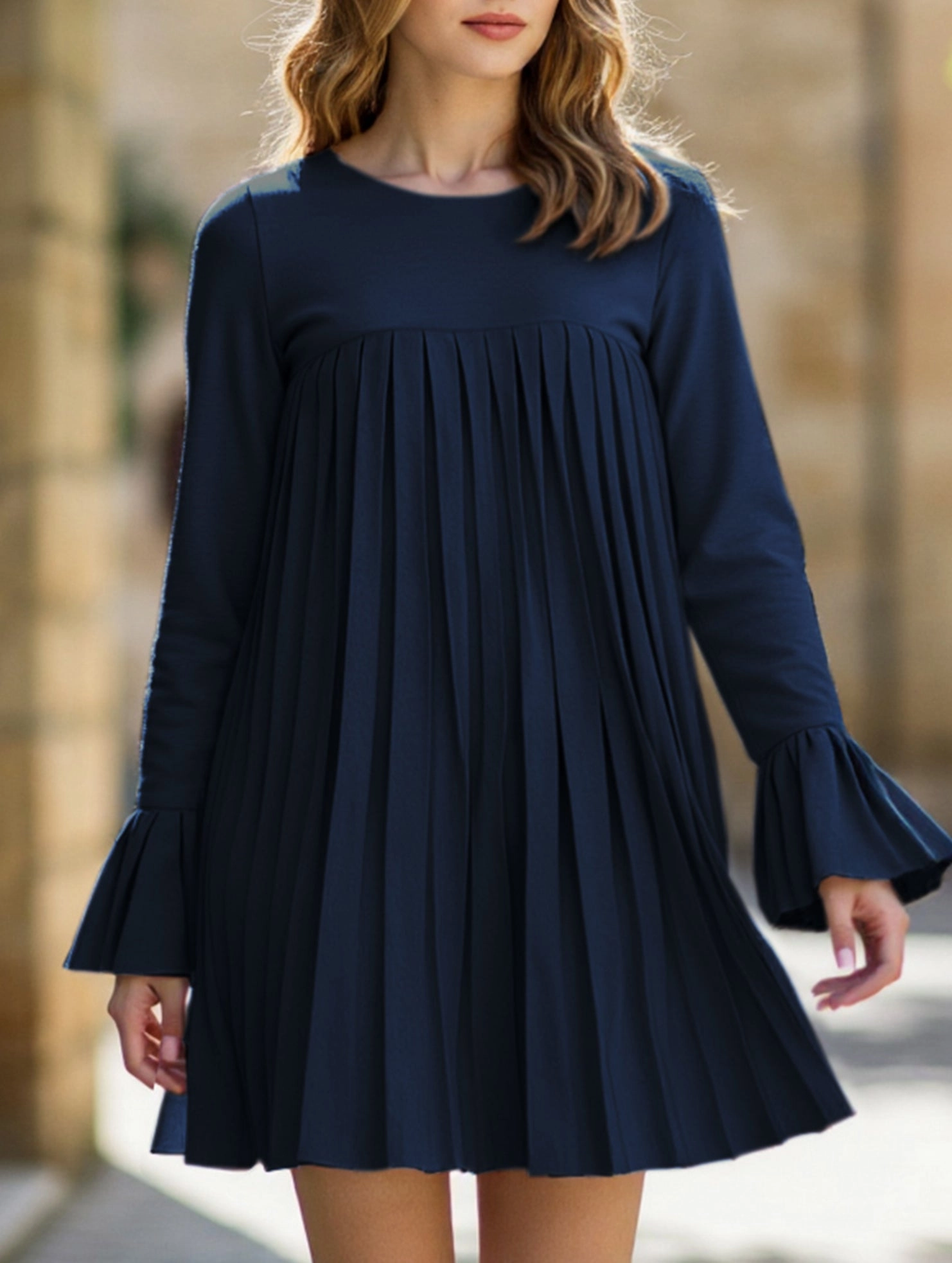 Dry-Clean-Only Layered Style Fashion solid color pleated dress
