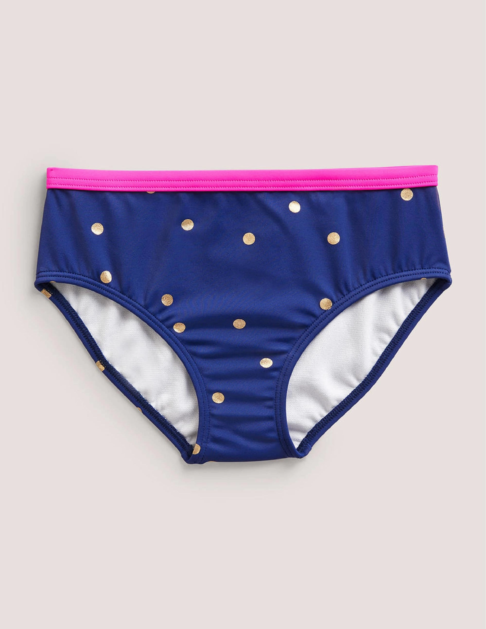 Patterned Bikini Bottoms-Harmony Blue Gold Spot Four Way Stretch Technology
