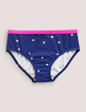 Patterned Bikini Bottoms-Harmony Blue Gold Spot Durable Material Tropical Prints