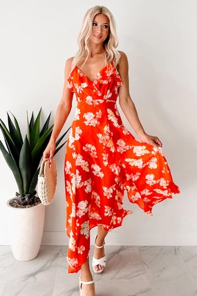 Work Fitwear Cocktails In Costa Rica Floral Maxi Dress (Orange/Yellow)