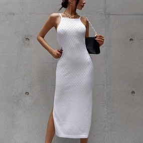 COTTON HALTER DRESS_CWDSD3406 Evening Motion Belt Waist