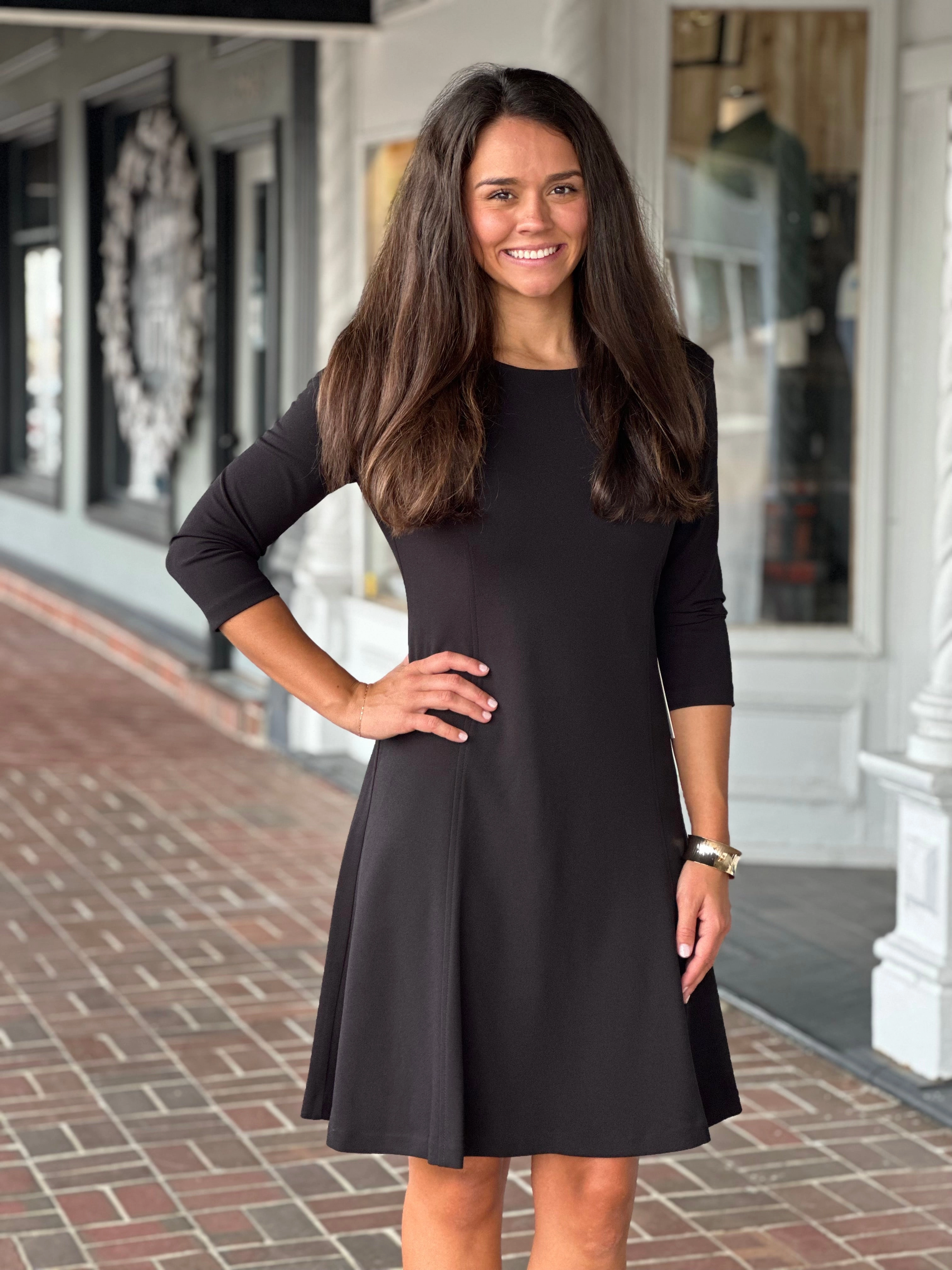 Perre Classic Scoop Neck Zip Dress in Black Cool Fabric