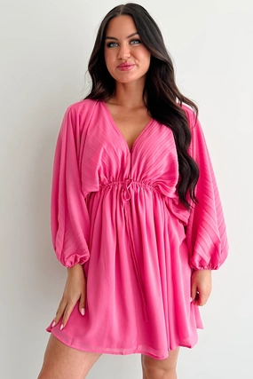 Fearless Charm Long Sleeve Mini Dress (Bubblegum) Travel Edge