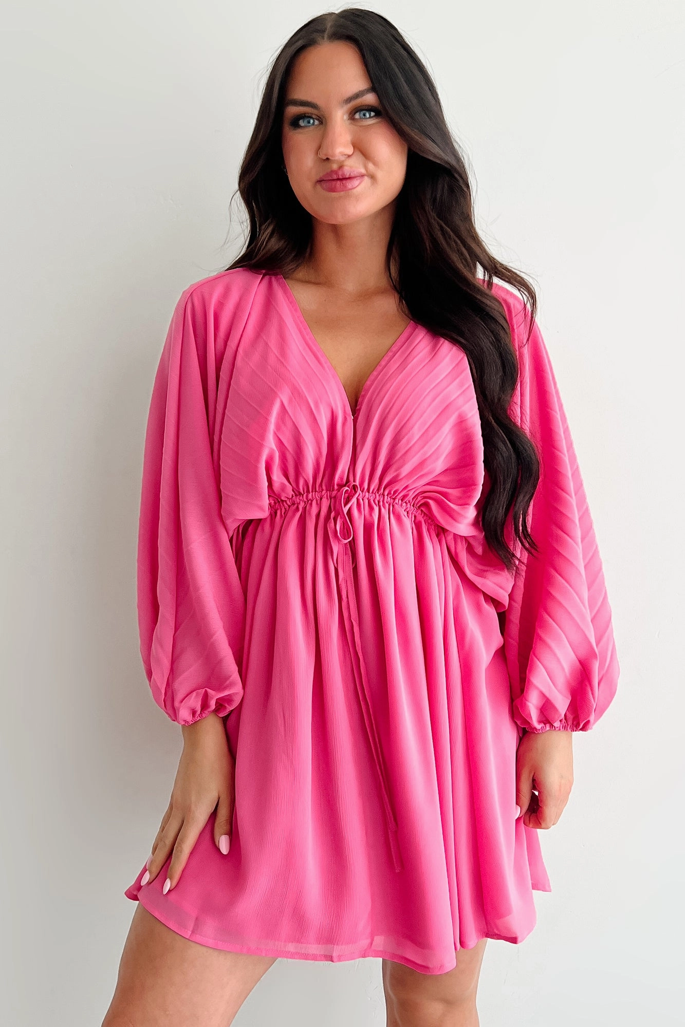 Fearless Charm Long Sleeve Mini Dress (Bubblegum) Fitted Base