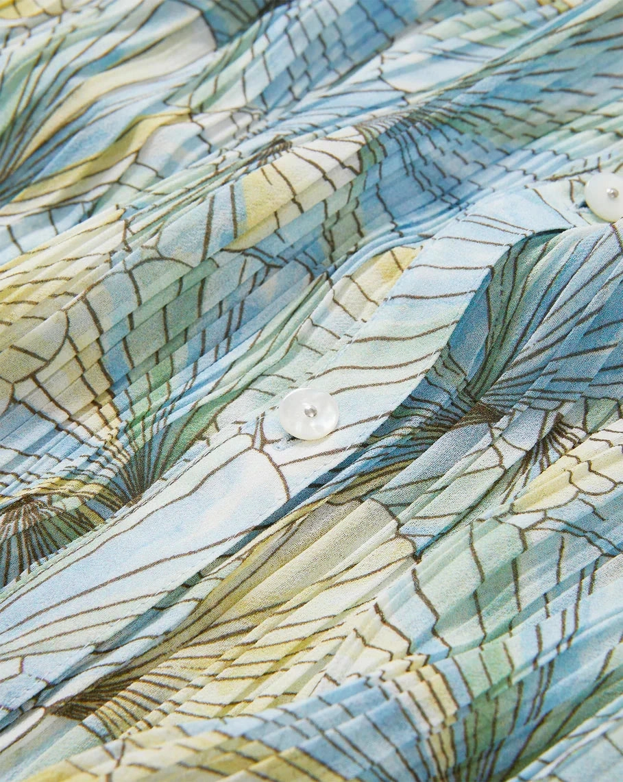 Fennel Pleated Blouse Powder Blue Multi BlendMaterials Stretchable Waistband