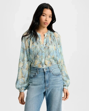 Fennel Pleated Blouse Powder Blue Multi WideNeckline Layered Hemline