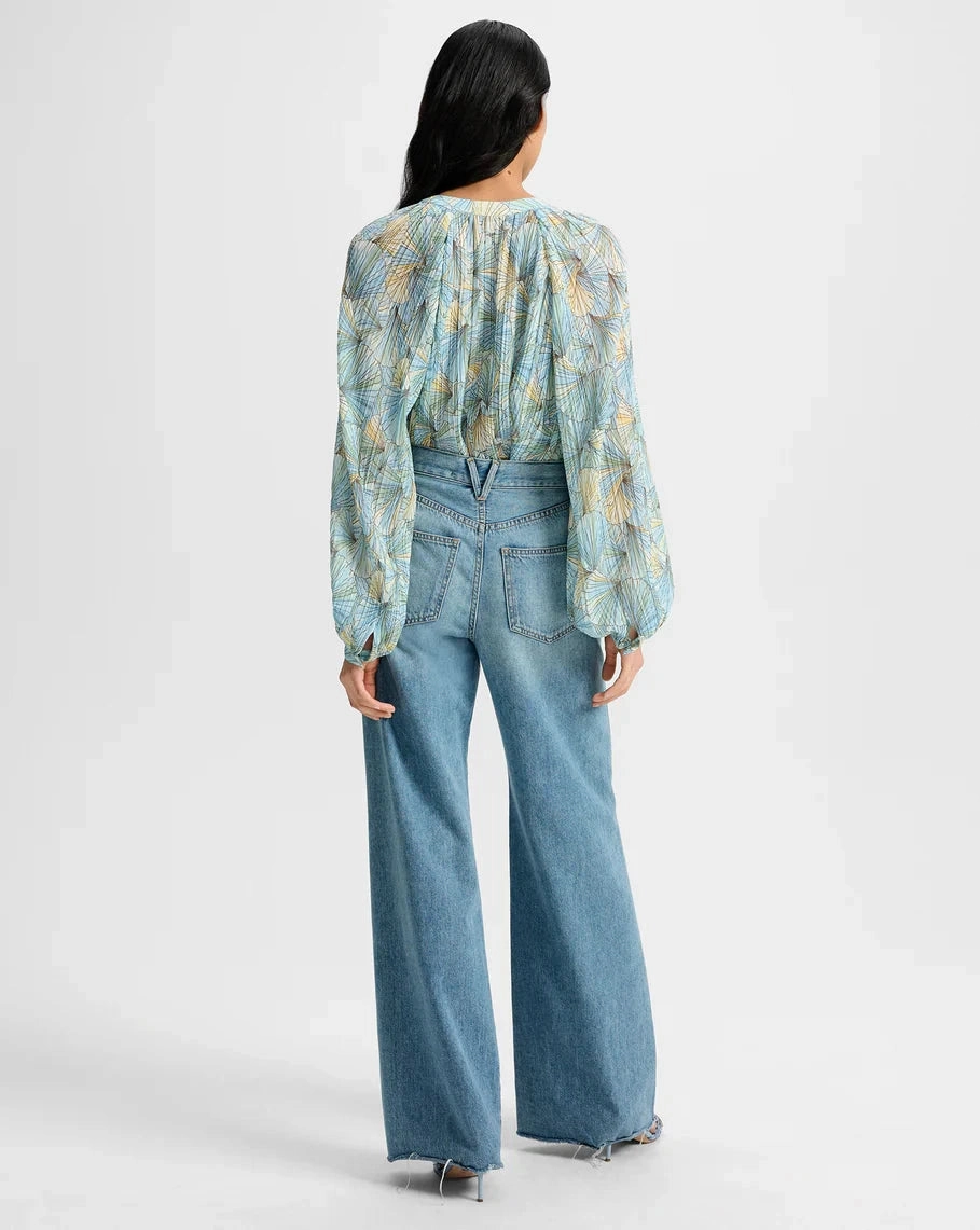 Multi Panel Construction EcoFriendly Dye Fennel Pleated Blouse Powder Blue Multi