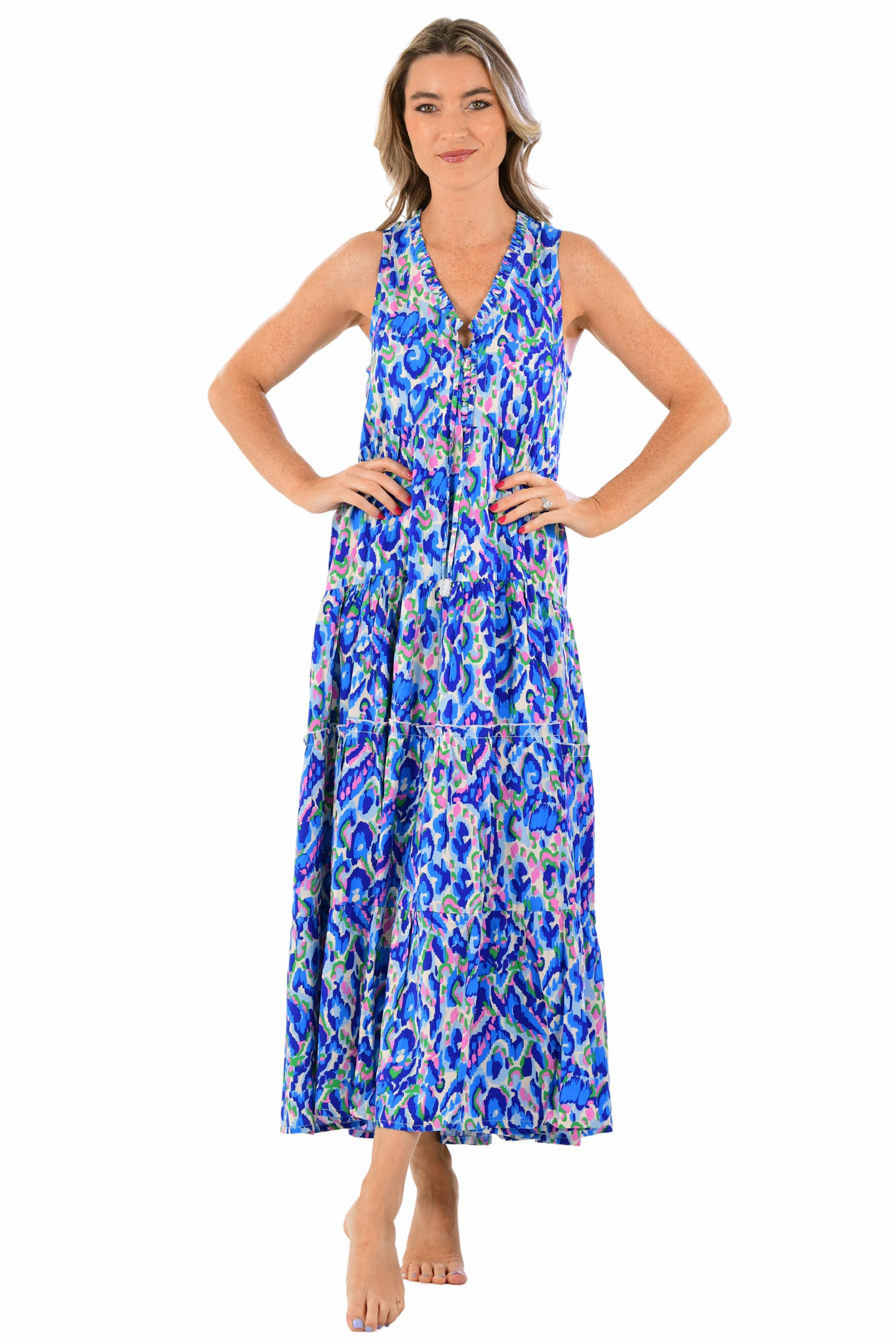 Korean Trend Kaia Dress Long / Pink-Cobalt