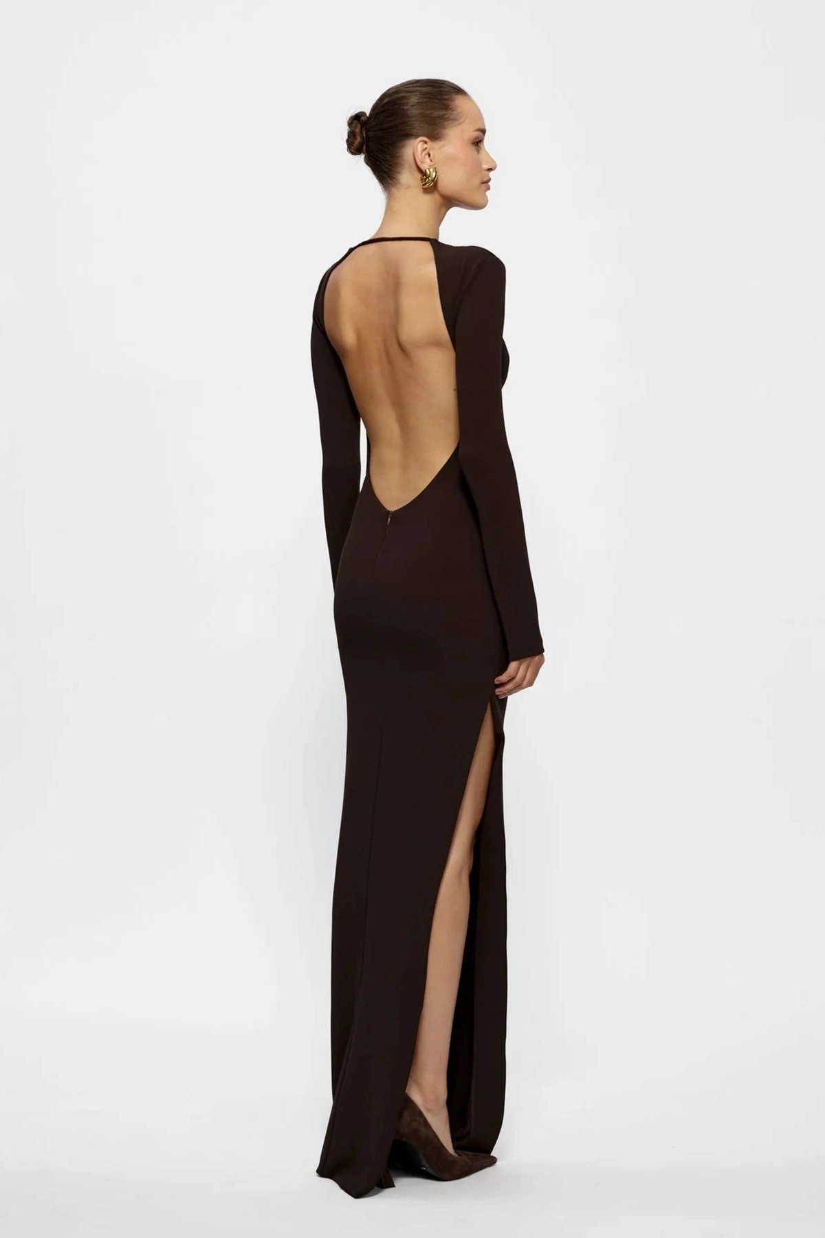 Hidden Zipper Comfortable office piece Indie Gown Coffee