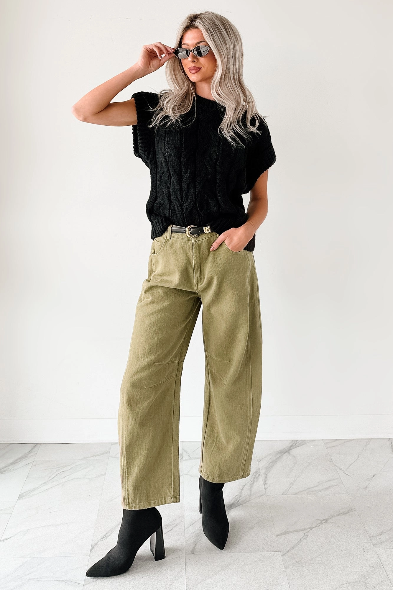 Reflective Trim Hansen Hight Rise Barrel Jeans (Olive)