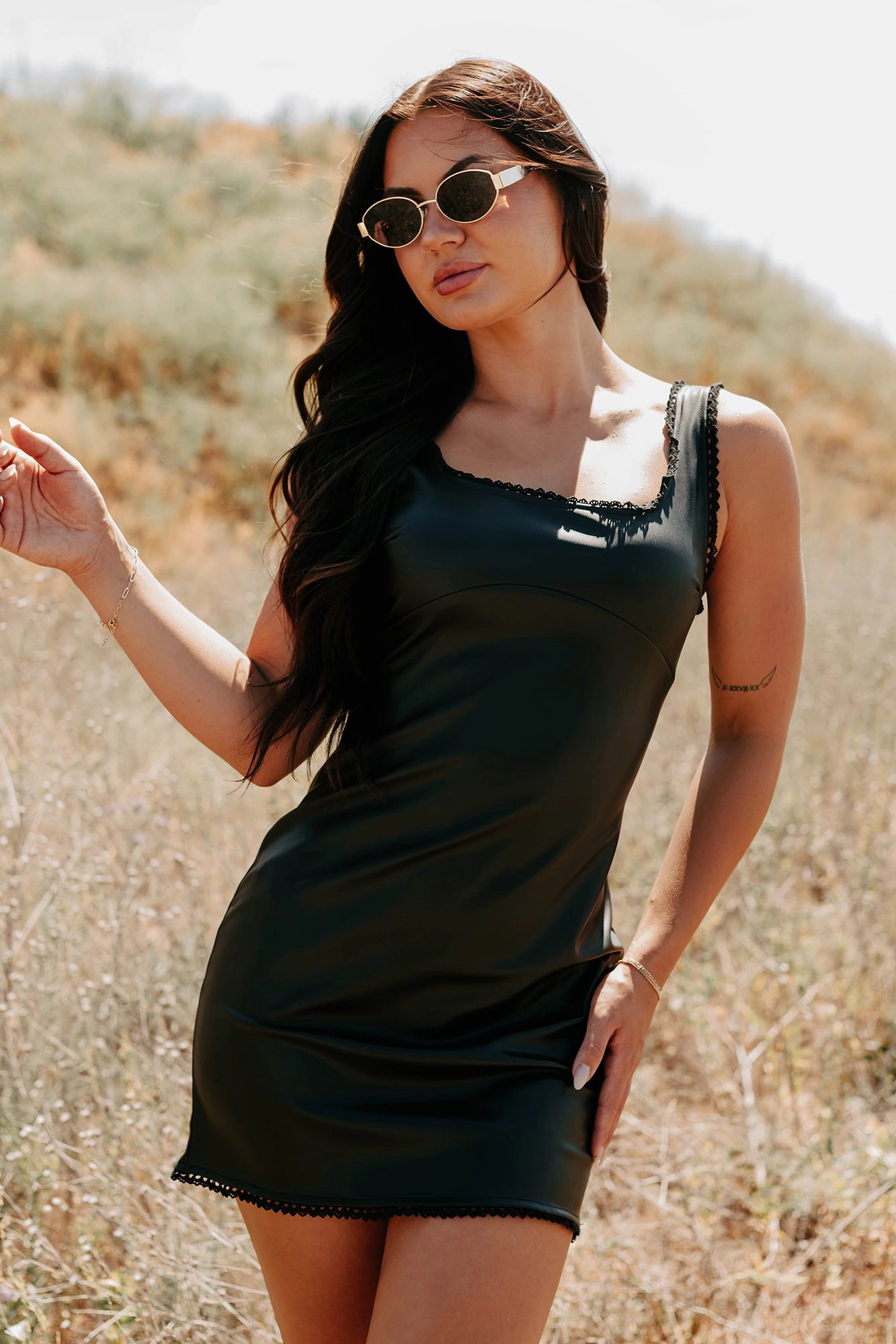 Fits Like Fame Faux Leather Mini Dress (Black) Natural Style OdorControlTreatment