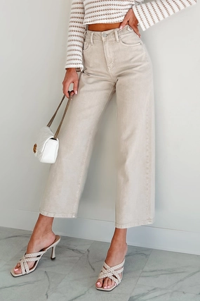 Organic Cotton Blend Caruso High Rise Wide Leg Kancan Crop Jeans (Taupe)