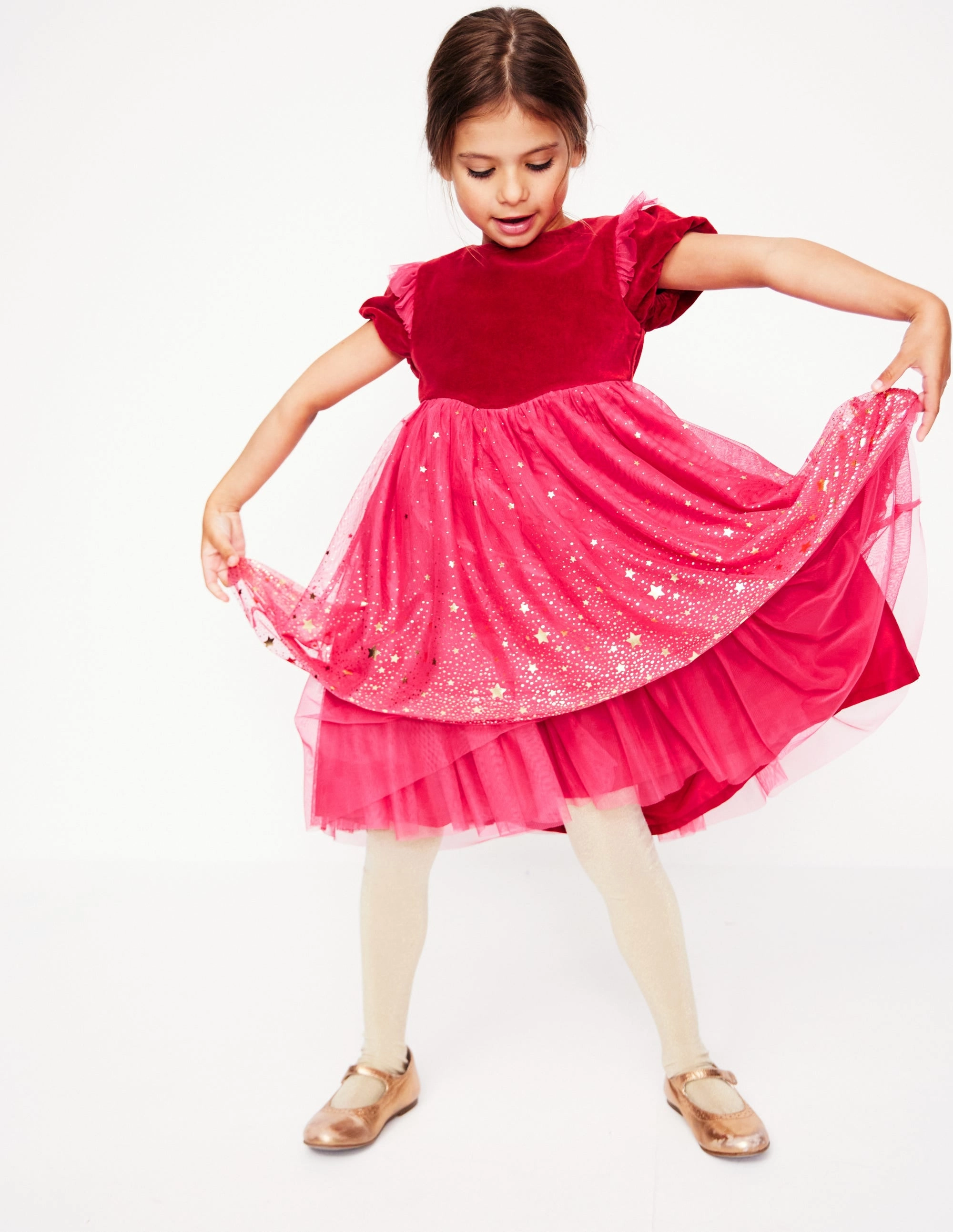 Silky Shine Esther Metallic Party Dress-Rose Pink