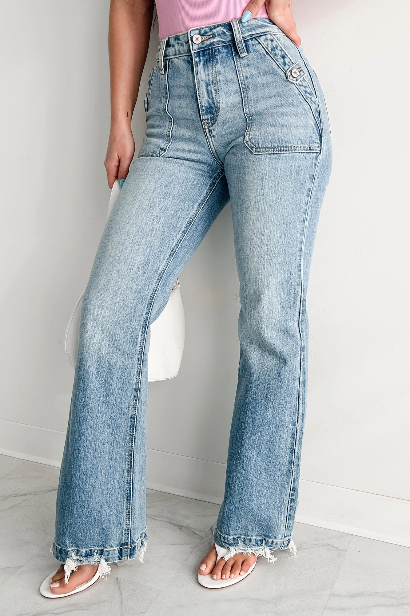 Wrinkle Resistant Fitzgerald High Rise Wide Flare Kancan Jeans (Medium)