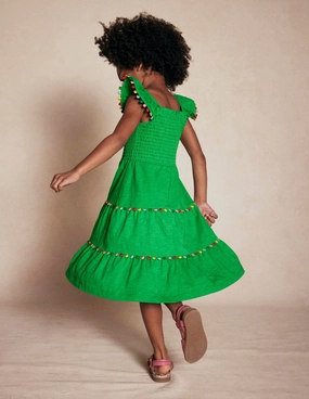 Open Back Addison Twirly Pom Dress-Sapling Green