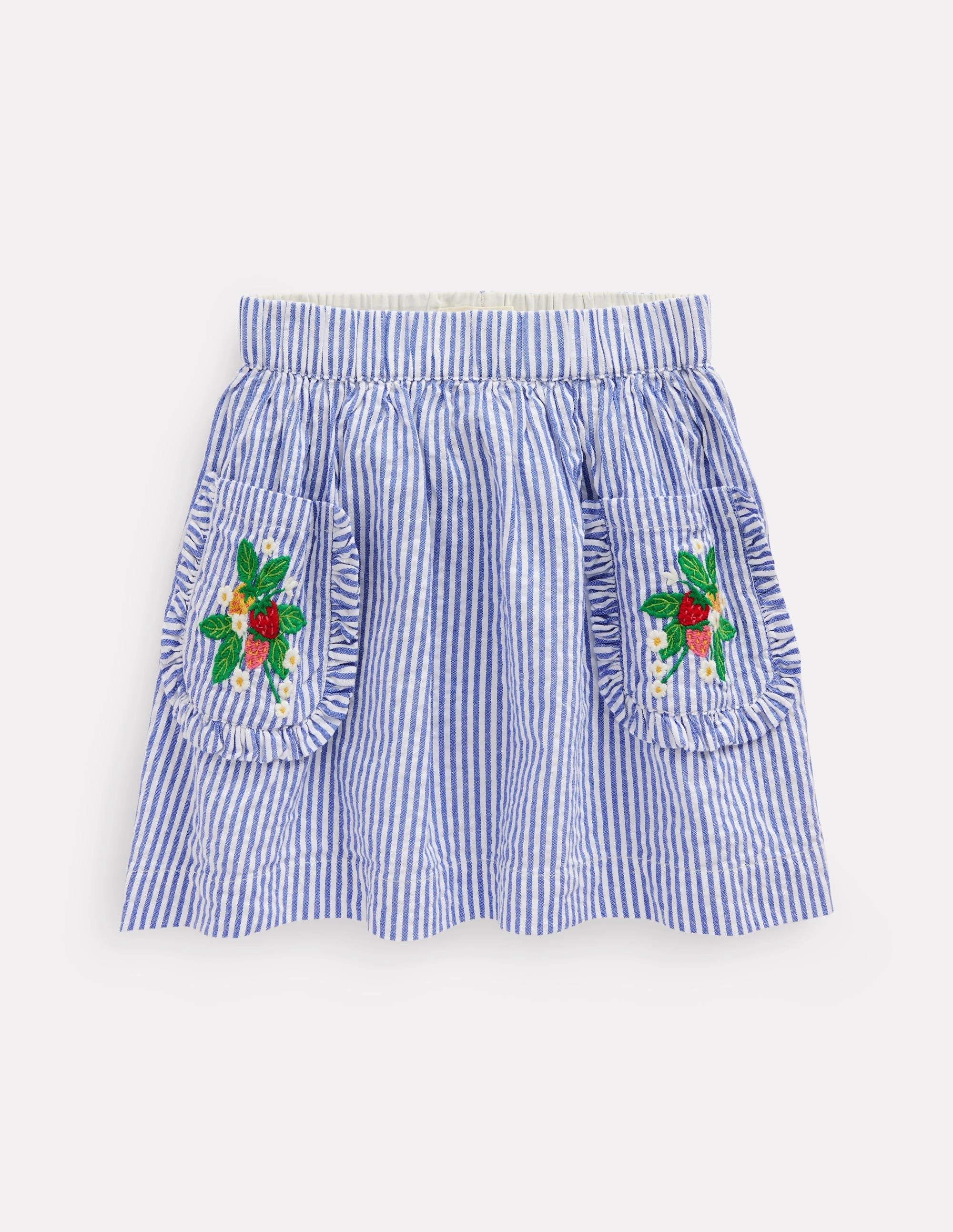 Applique Pocket Skirt-Blue Ticking Floral Stripe Modern Chic personalized option