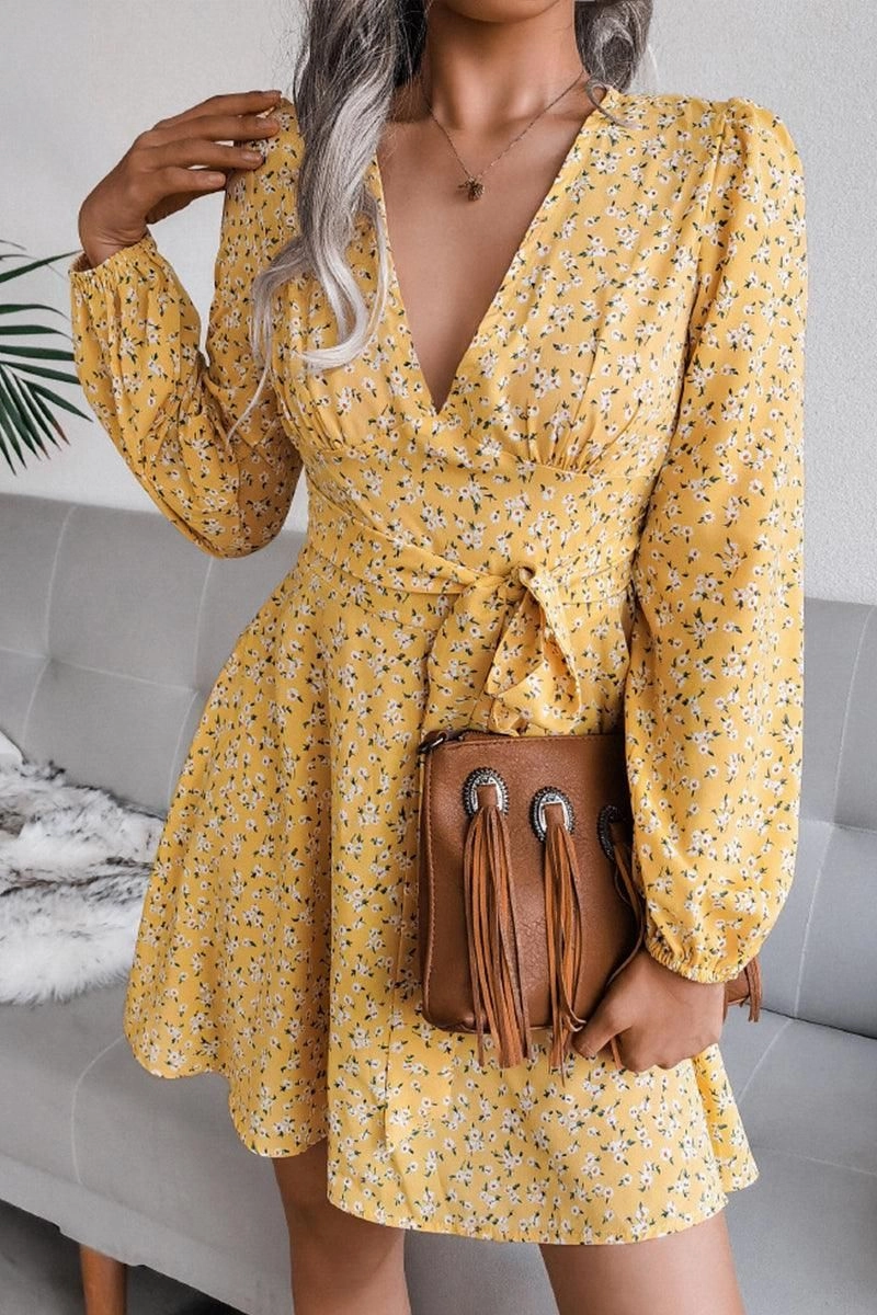 Playful printed gown Live Soft V NECK LONG SLEEVE FLORAL CHIFFON DRESS