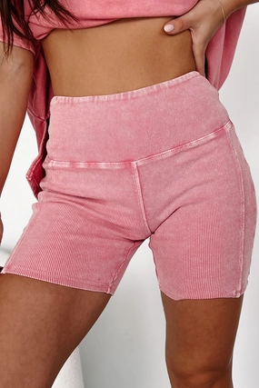 Staying In My Lane Ribbed Biker Short (Fuchsia) Stretch Tech
