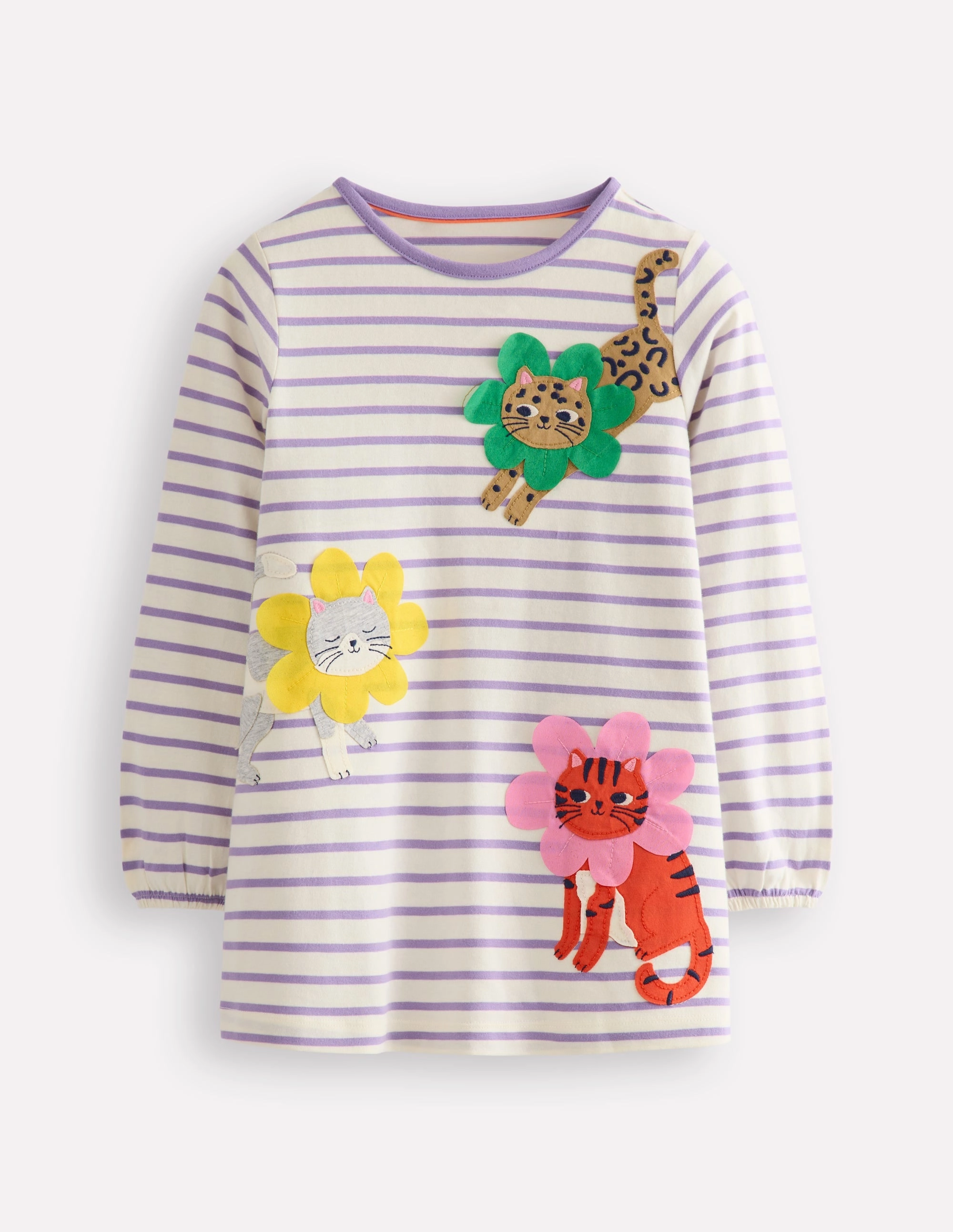 Appliqu Jersey Tunic-Aster Purple / Ivory Cats LightReflective